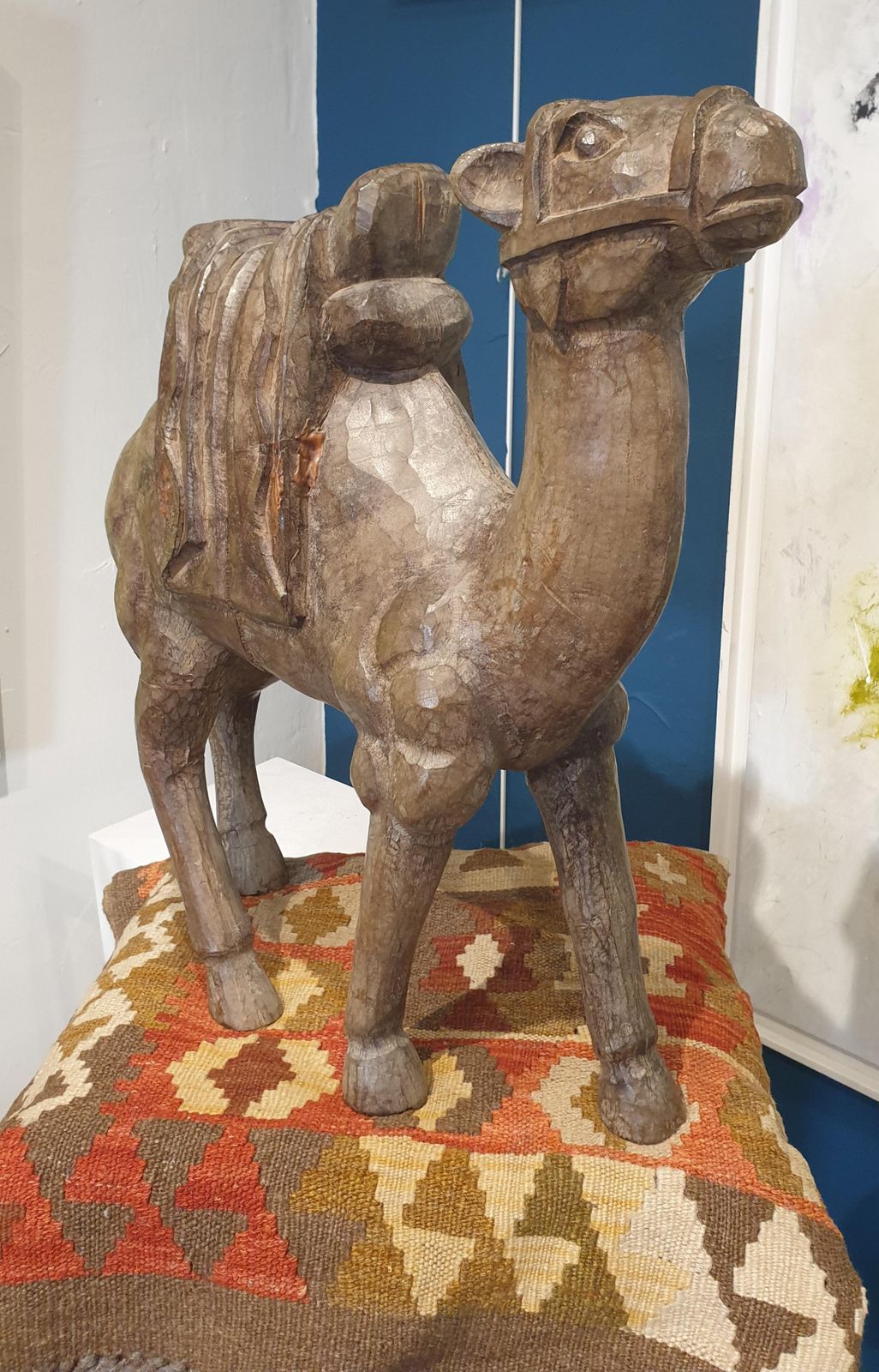 Art Unknownlarge Neapolitan 19th Century Hardwood Sculpture Of A Crèche Camel.1890s photo