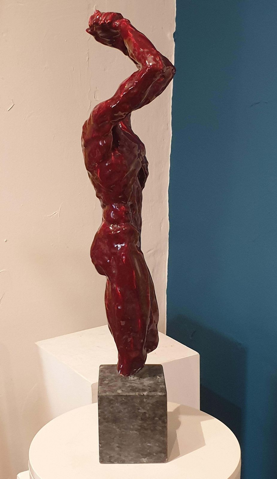 Mid Century Nude Male Acephale Sang De Boeuf Ceramic Sculpture With Marble Base. photo buy