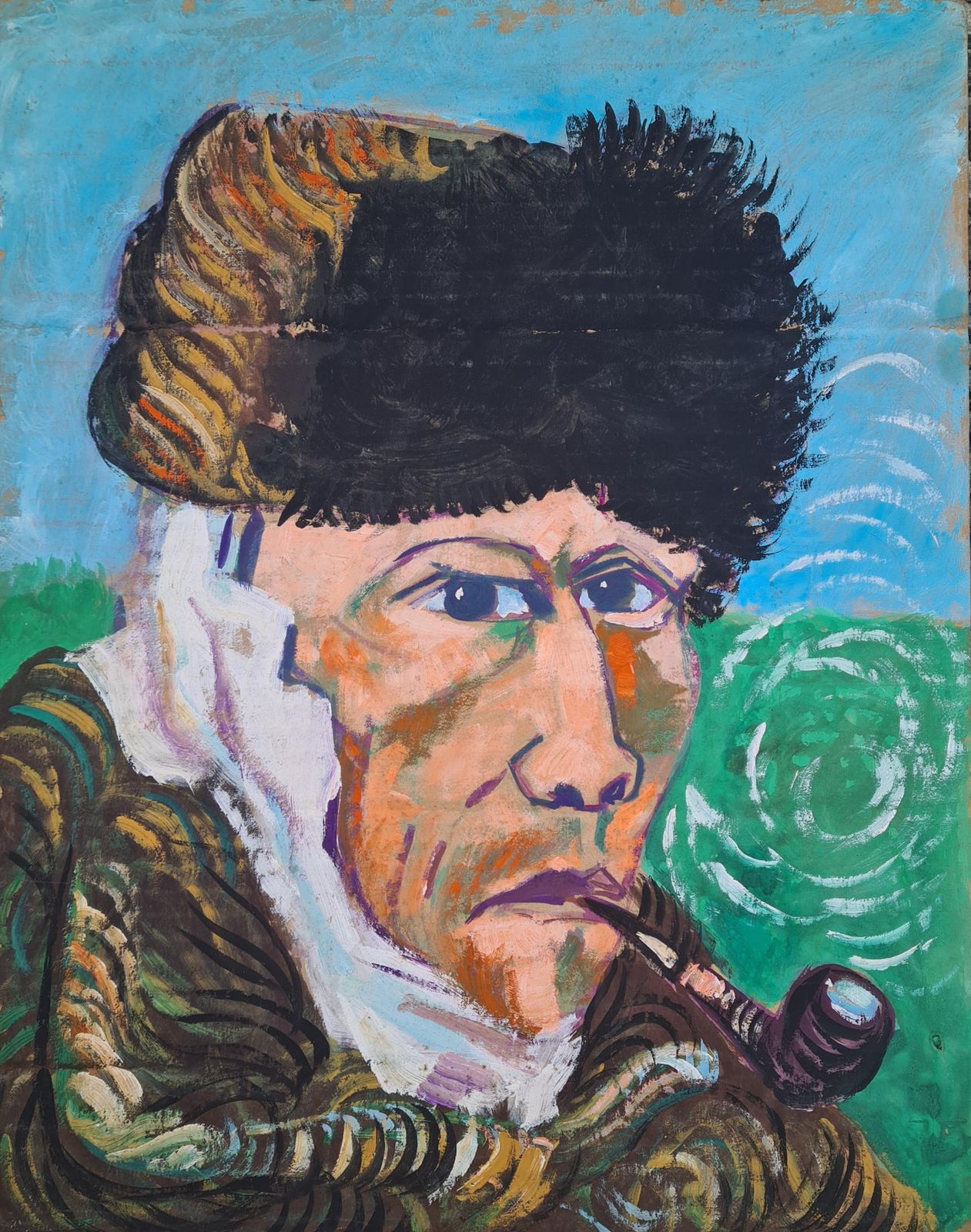 Portrait Of Vincent Van Gogh With Bandaged Ear And Pipe.