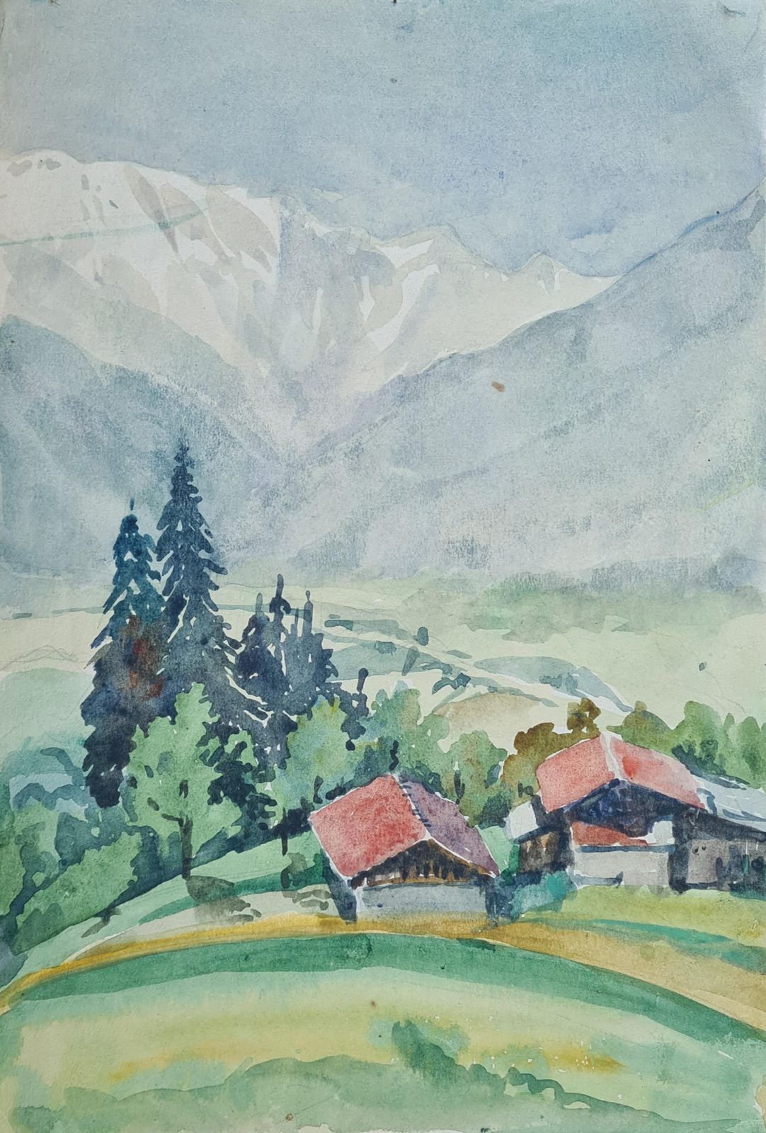Henri Clamen1930's French Barbizon School, Farm And Mountain Landscape