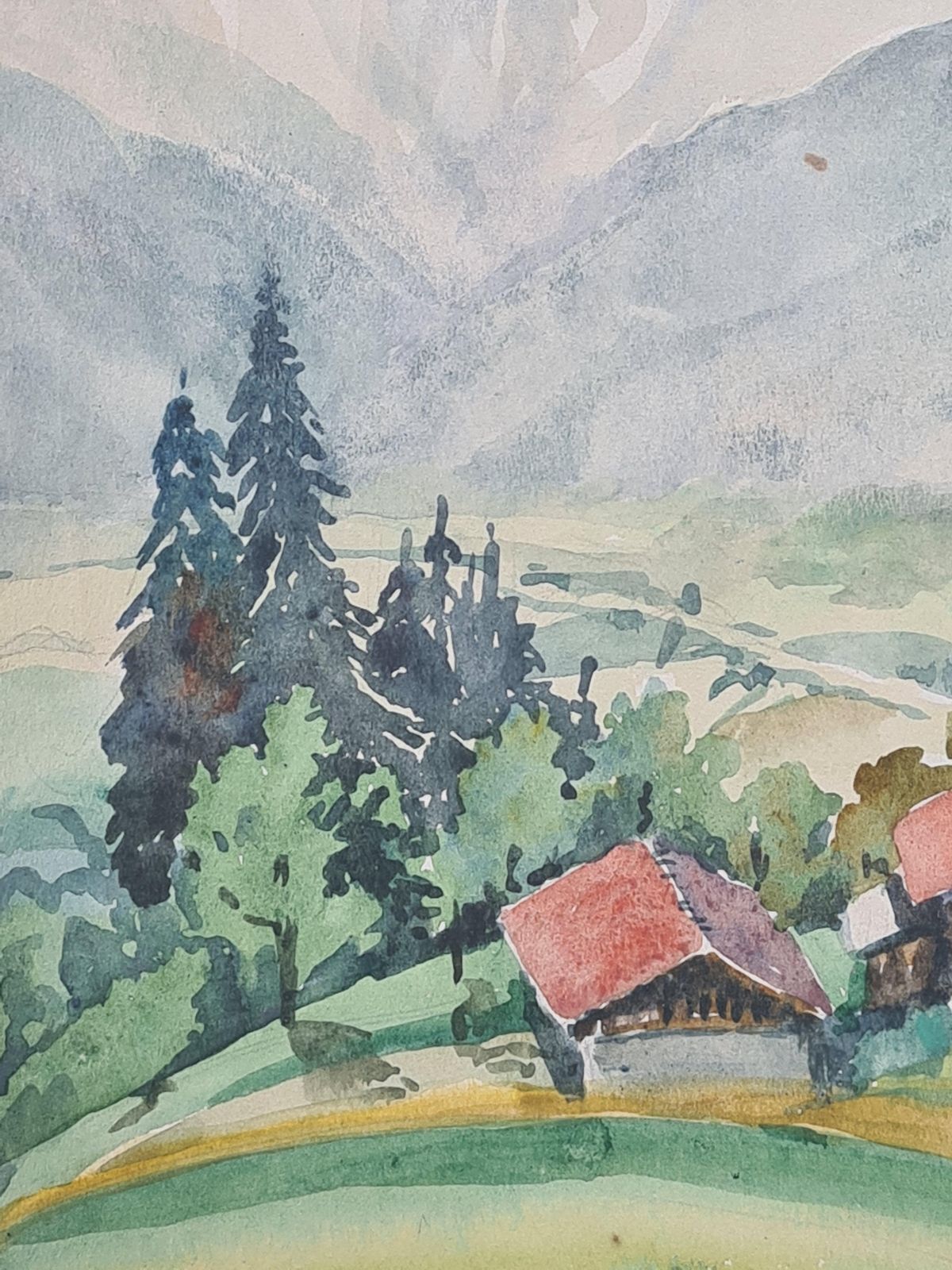 Henri Clamen1930's French Barbizon School, Farm And Mountain Landscape photo for sale
