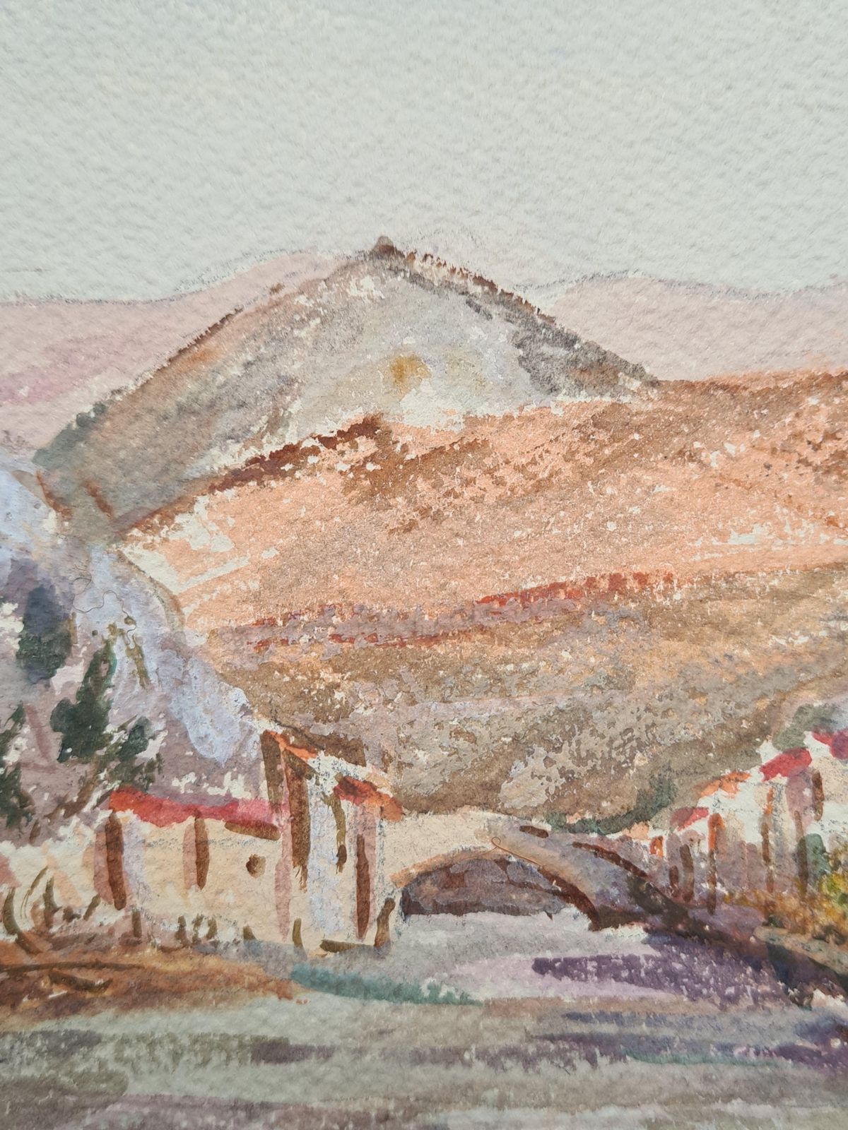 Henri Clamen1930s French Impressionist Watercolour Of A Village, River & Mountain Landscape photo furniture