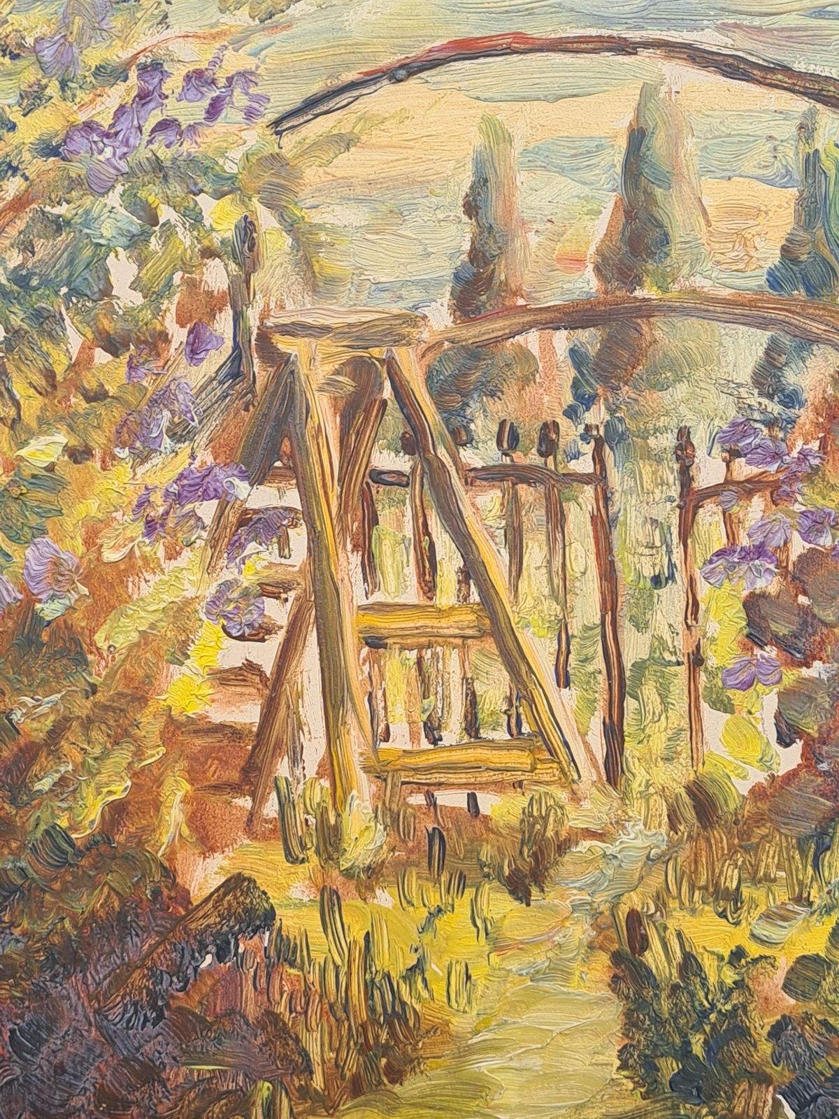 Henri Clamen1930s French Impressionist Oil Of A Garden And Mountain Landscape photo for sale