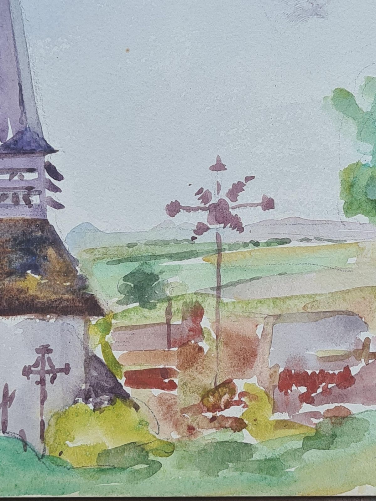 Henri Clamen1930s French Barbizon School Watercolour Of A Church In A Lansdscape. photo Art
