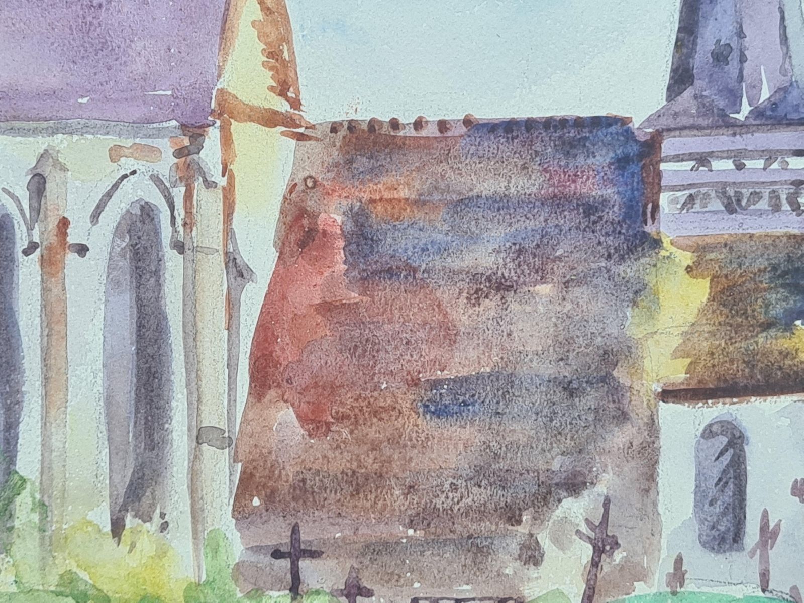 Henri Clamen1930s French Barbizon School Watercolour Of A Church In A Lansdscape. photo 374.0