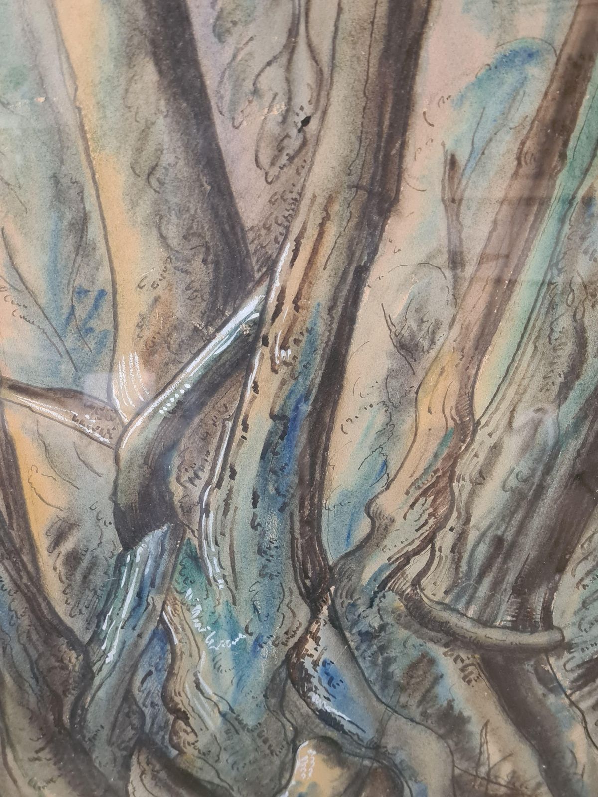 Alban F Atkins Ramid Century Modernist Watercolour On Paper, Trees At Buckfast Abbey1963 photo 442.0