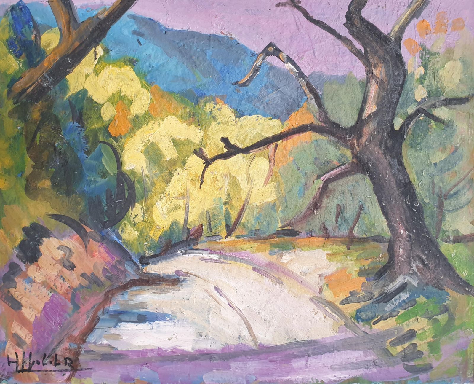 Hyppolite Rogerthe Road, Mid Century Provençal, Fauvist Landscape. Oil On Board.1960s photo furniture