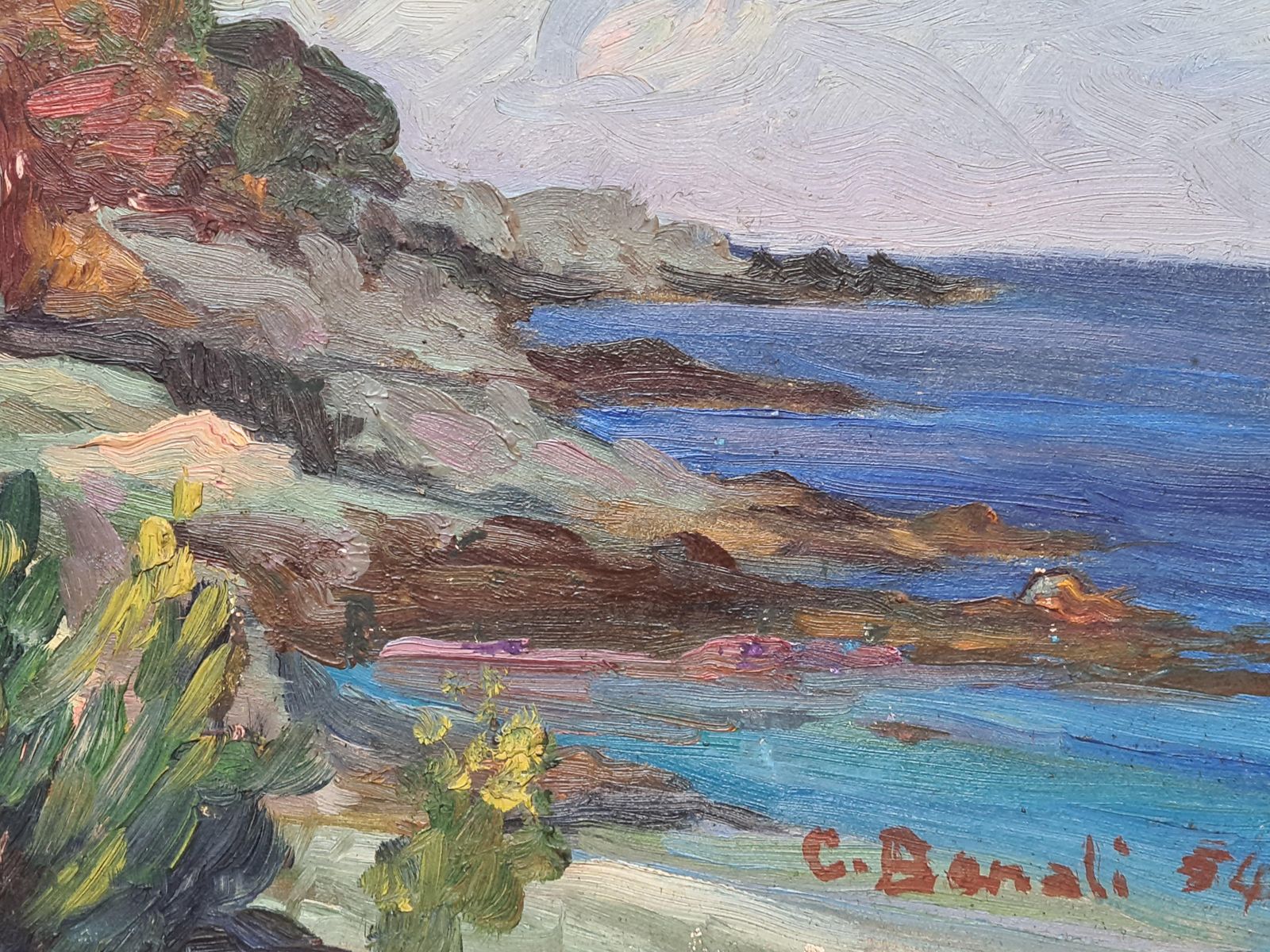 C Benaliimpressionist Seascape Of Cap Corse And The Ligurian Sea. Oil On Board.1954 photo 485.0