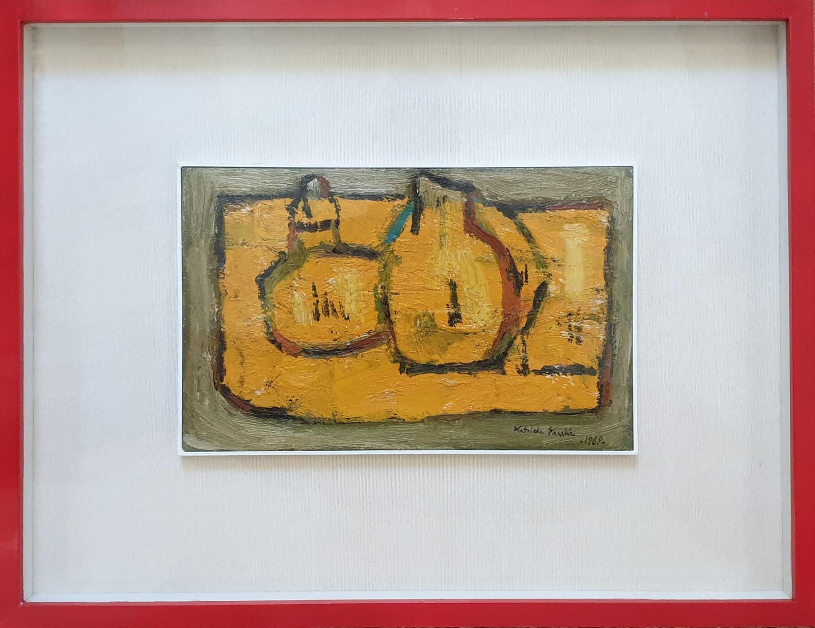 Matilde Sacchimid Century Tablescape In Orange. Oil On Canvas On Board.1969