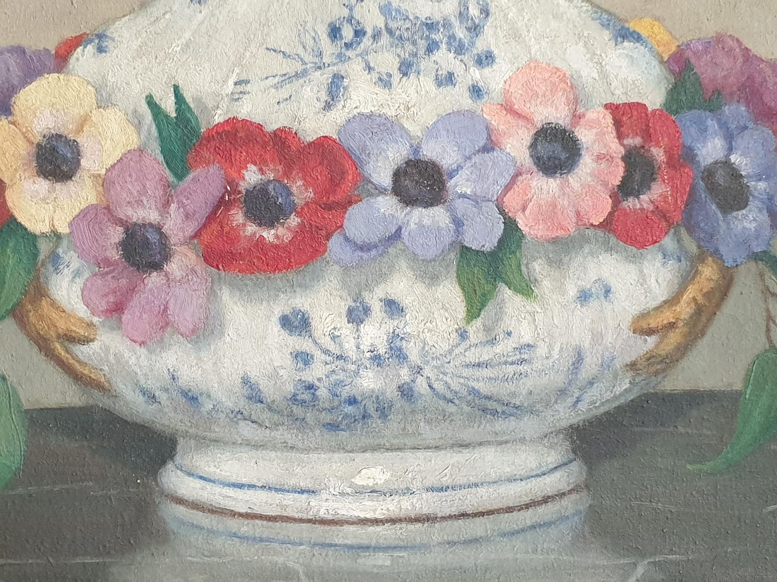 photo furniture Unknown French Impressionist Still Life, Oil On Board, 'Flowers And Faïance'.