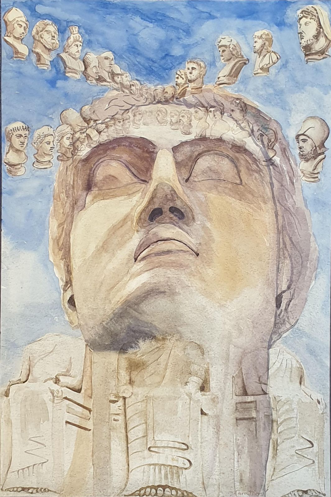 Derek Carruthers Surrealist Gouache Watercolour On Paper. 1985