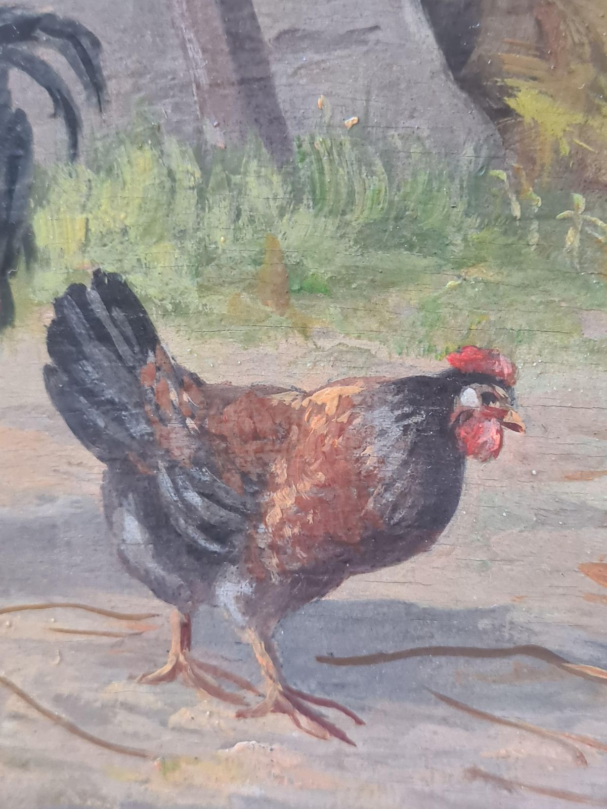 H Tikatfrench Oil On Panel Rural Landscape, Chickens And Ducks In A Farmyard.1920s photo 680.0
