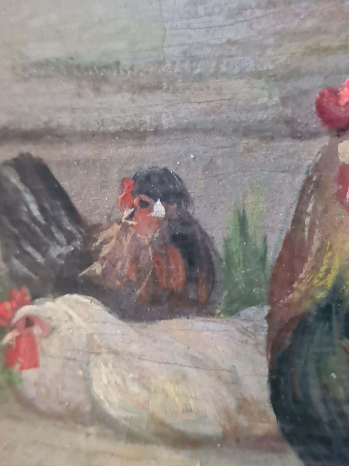 photo for sale H Tikatfrench Oil On Panel Rural Landscape, Chickens And Ducks In A Farmyard.1920s