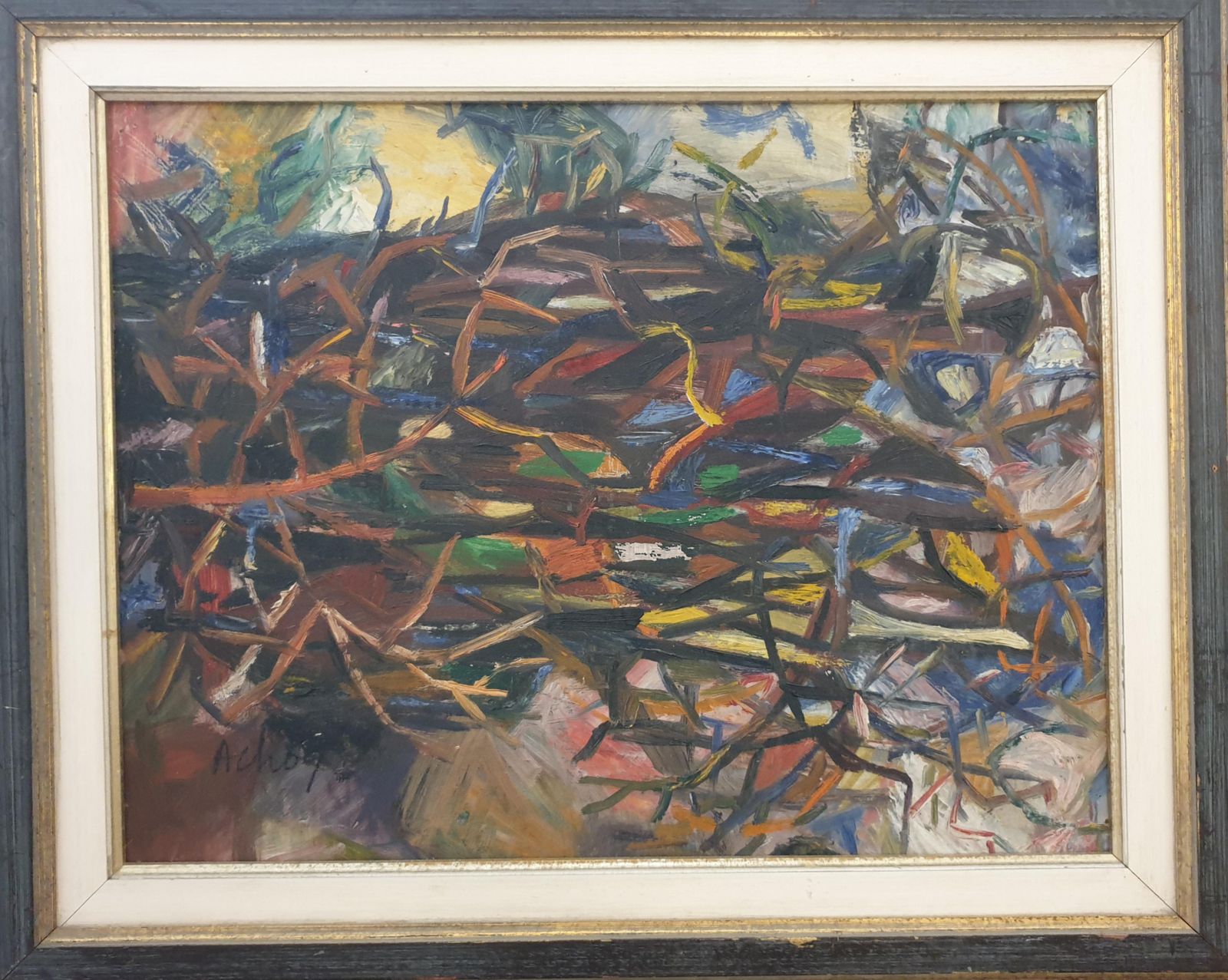 Ahlan Achoy"Les Brindilles". Mid Century French Expressionist Oil On Board.1960s photo for sale