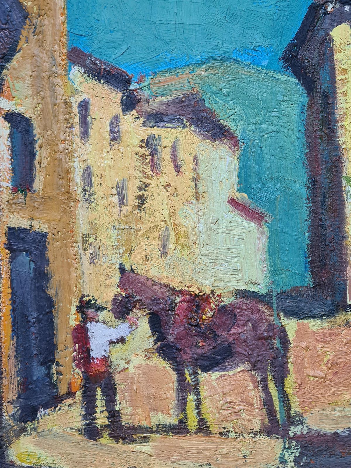 Louis Léo Hourdille French Mid Century Oil On Canvas. 'Arco De Zocodover' In Toledo, Spain.1950s photo for sale