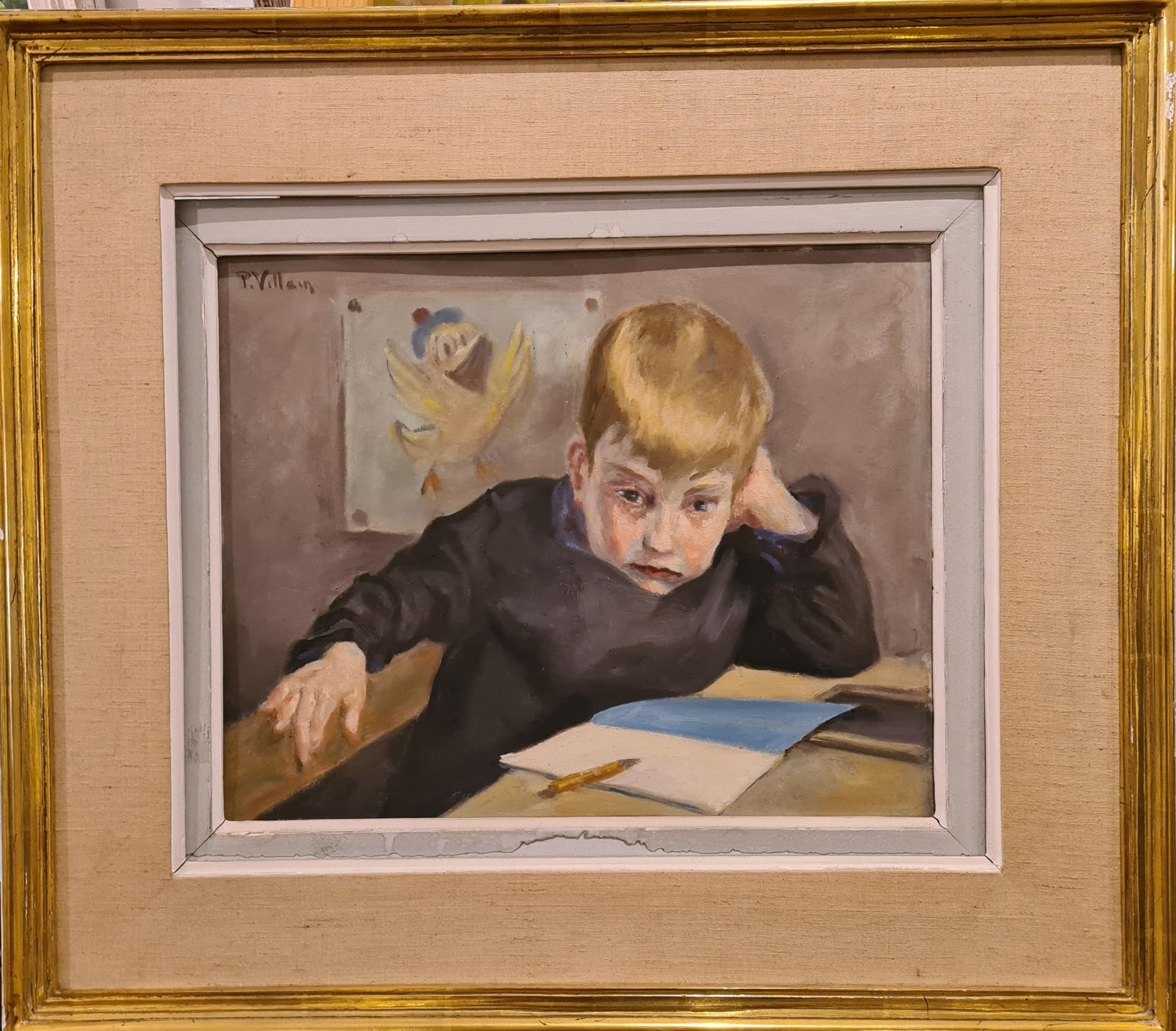 Pierre Villaindonald Duck And Le Petit Ecolier, Early 20th Century Oil On Board.1930s