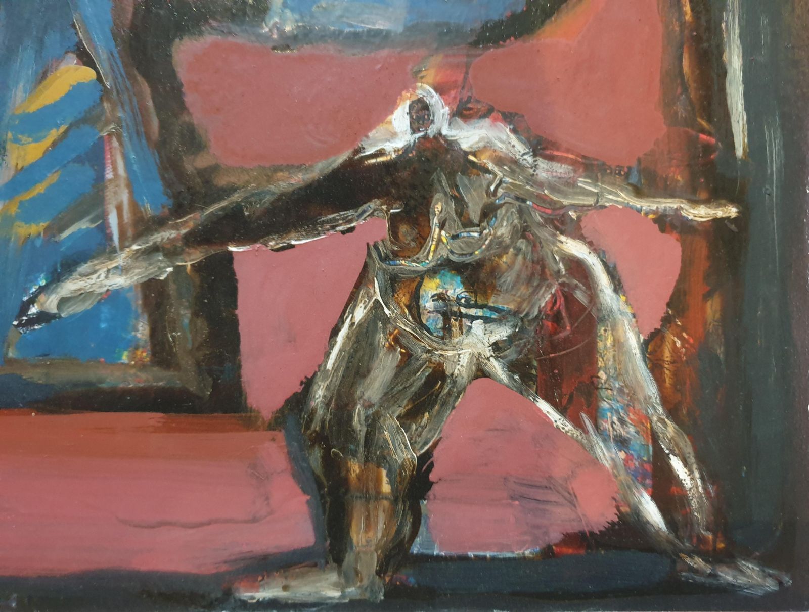 Emmanuelle Bardet"Redoutable" (Formidable) Colourful French Abstract Expressionist Oil On Board.1995 photo for sale