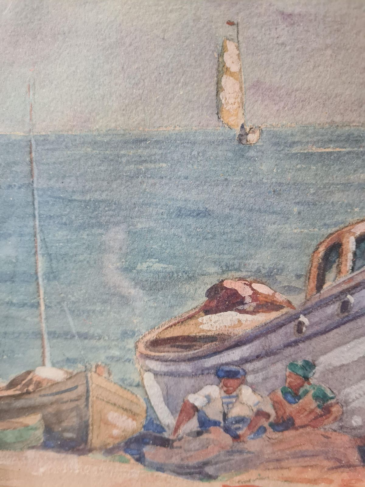 Girardmarine Scene, French Breton Watercolour, The Fishing Nets photo vinterior