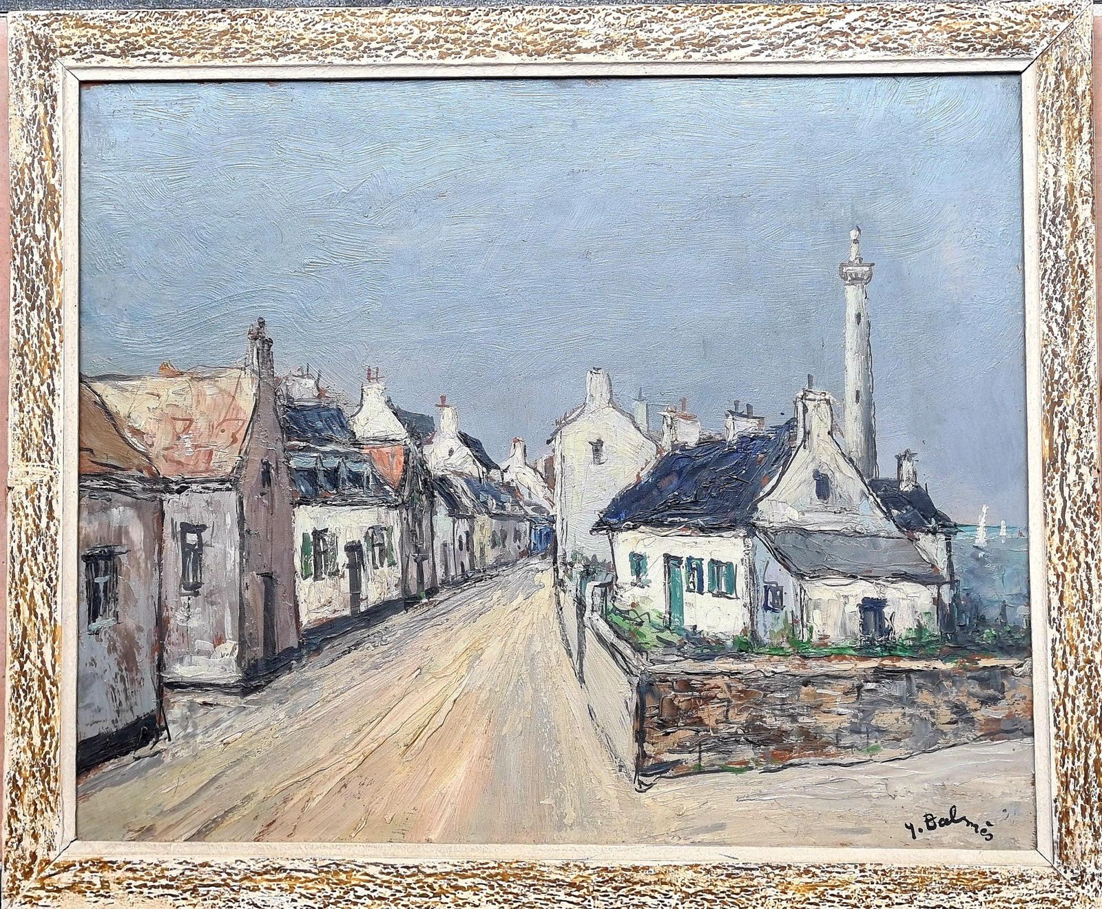 Yves Balmespost Impressionist Marine Village Landscape, The Lighthouse. Oil On Board.