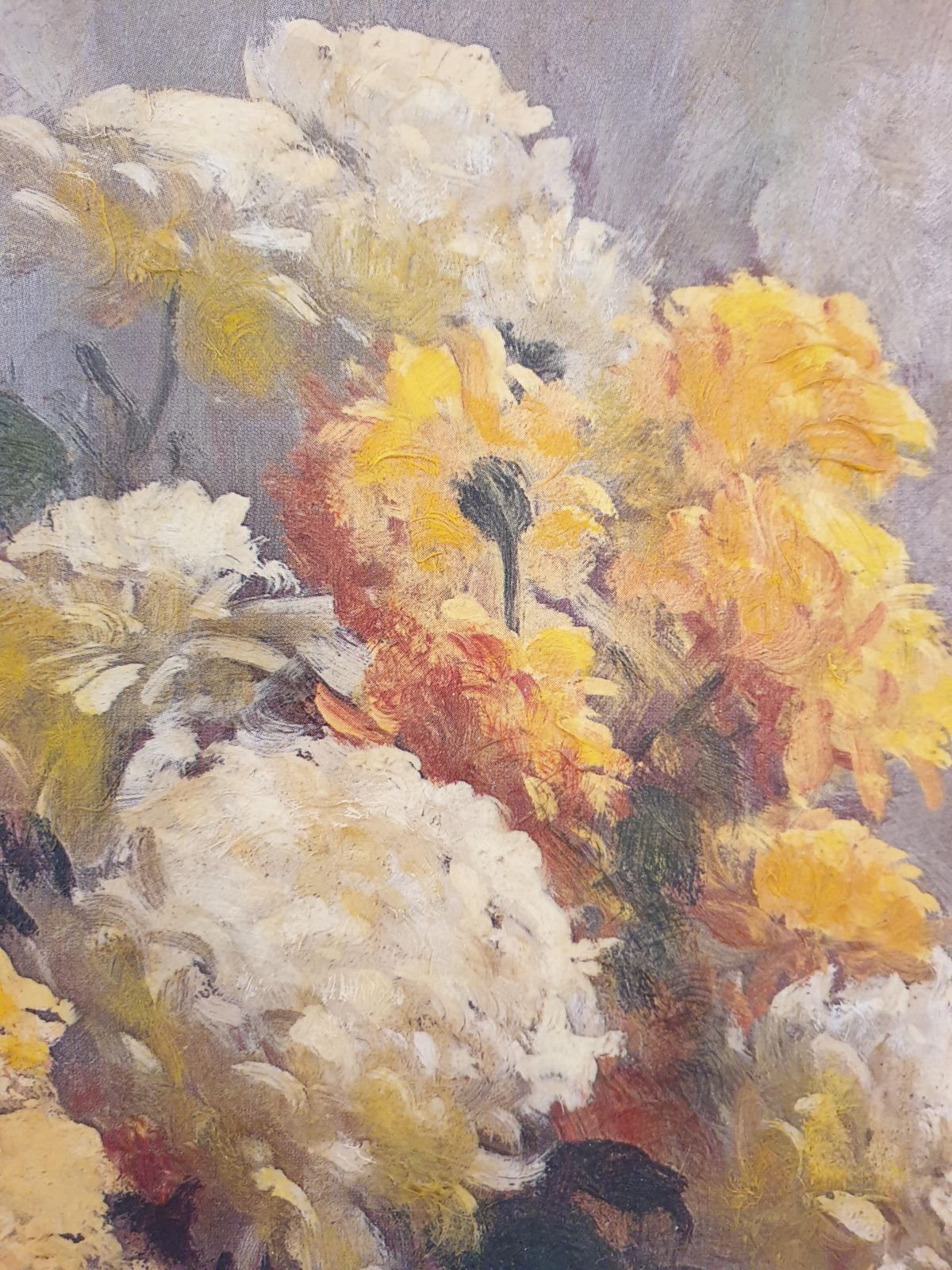 Rudolph Colaomid Century Still Life Oil On Canvas Of Chrysanthemums In Copper Vase.1960s photo 782.0