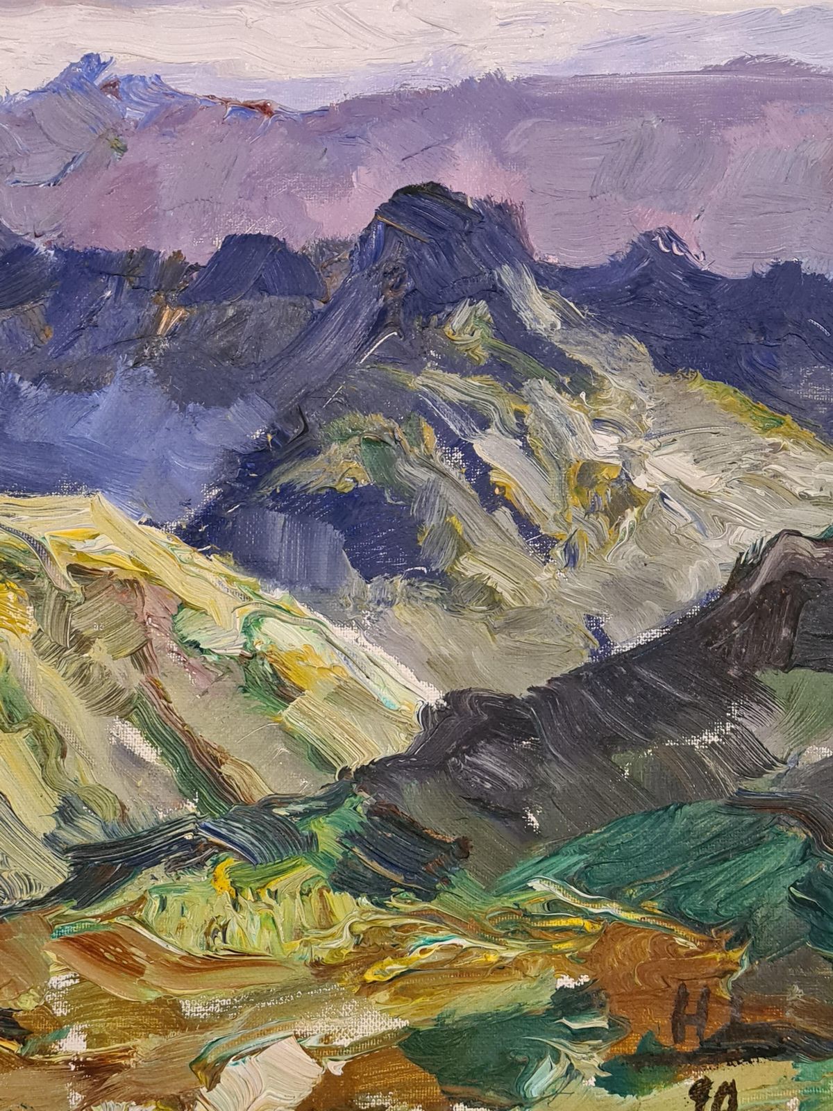 Hermann Lauschnerlate 20th Century Oil And Acrylic On Board. 'Mountainscape'.1990 photo for sale