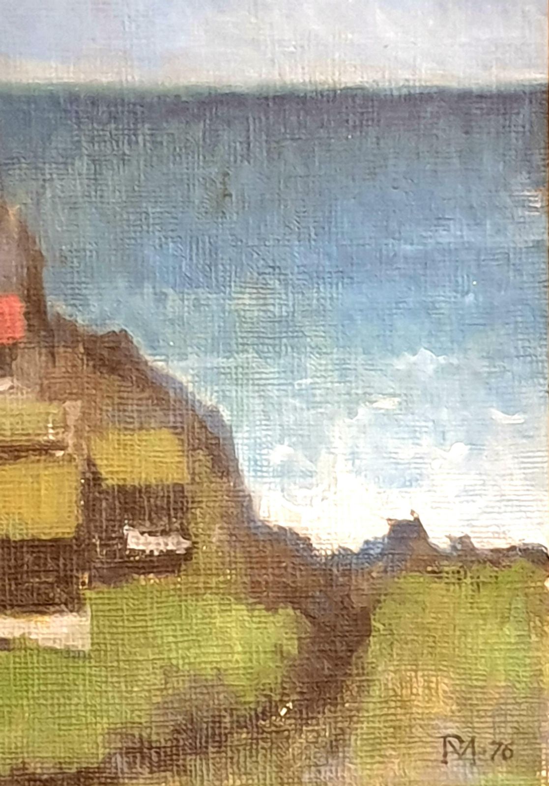 Poul Møller Danish Mid Century Colourfield Oil On Board Of Houses In A Coastal Scene.1976 photo Art