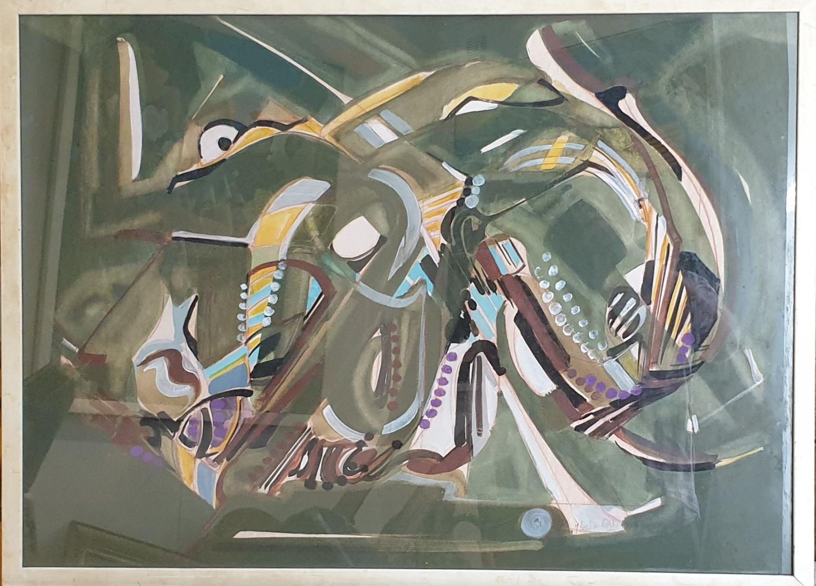 Michel Loiseaulate 20th Century Abstract Expressionist Gouache On Paper.1990s