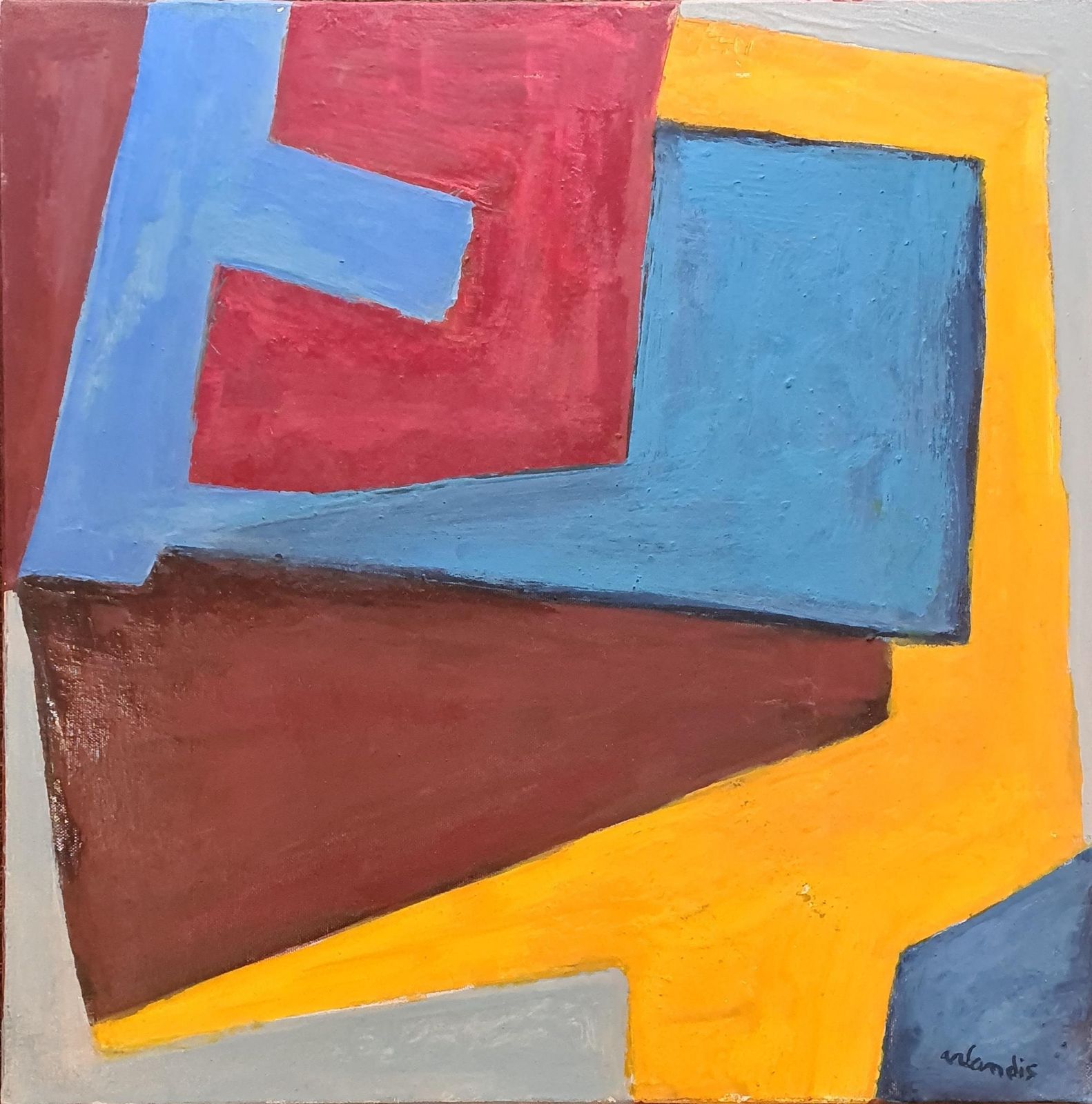 Antoine Arlandislate 20th Century Tachiste Oil & Acrylic On Canvas. 'Gelb Rot Blau Braun'.1980s