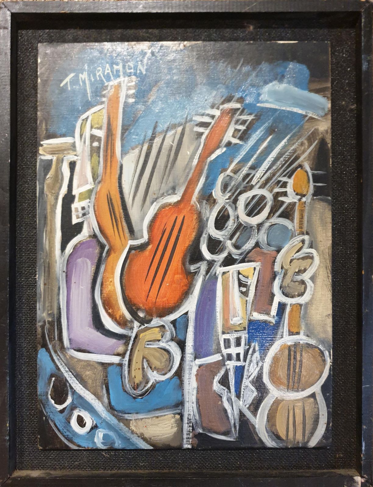Thierry Miramonlate 20th Century French Abstract Expressionist Acrylic On Board. 'Jazz Night'.1990s