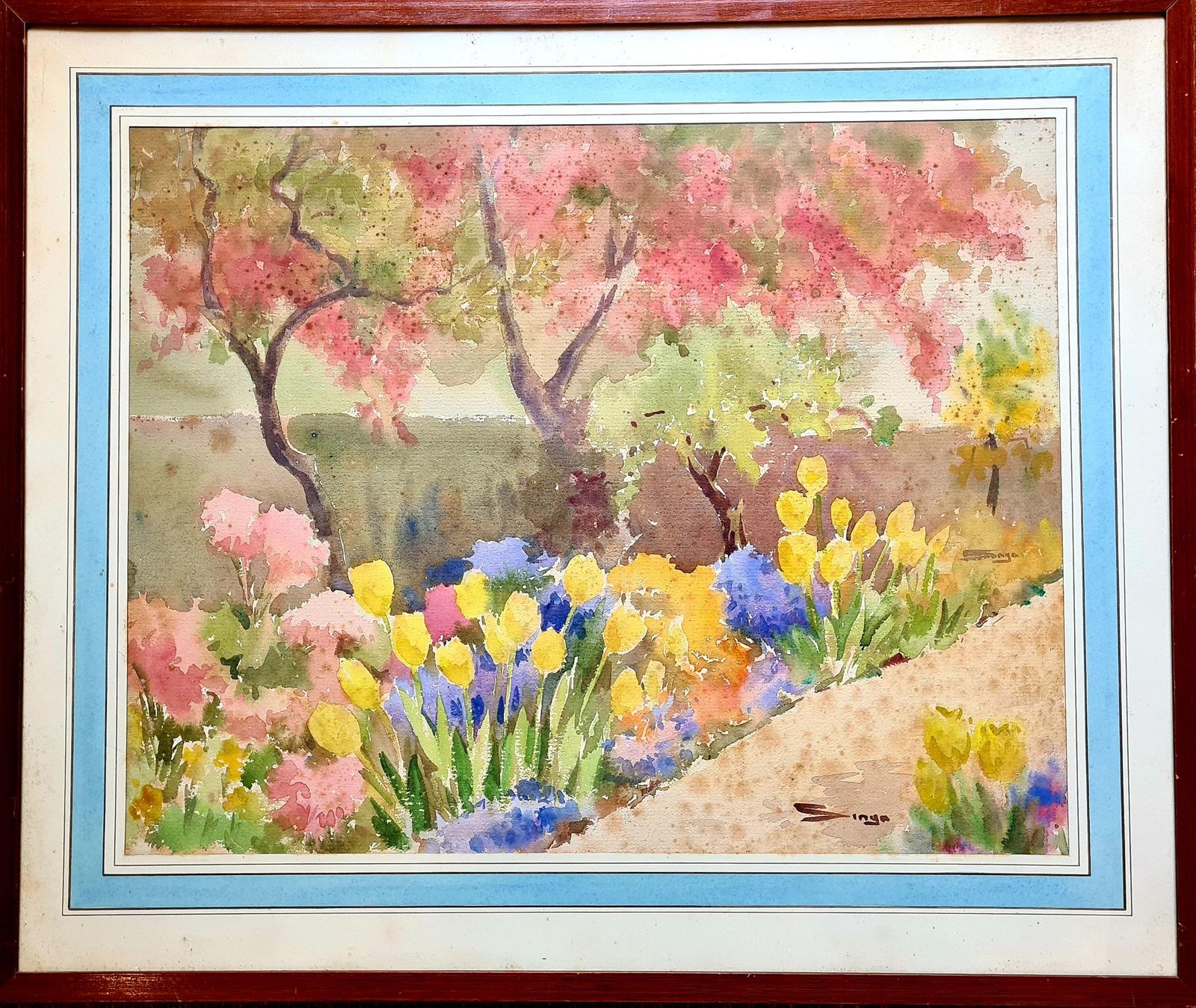 Songapair Of Impressionist Mediterranean Garden Views. Gouache & Watercolor On Paper photo furniture