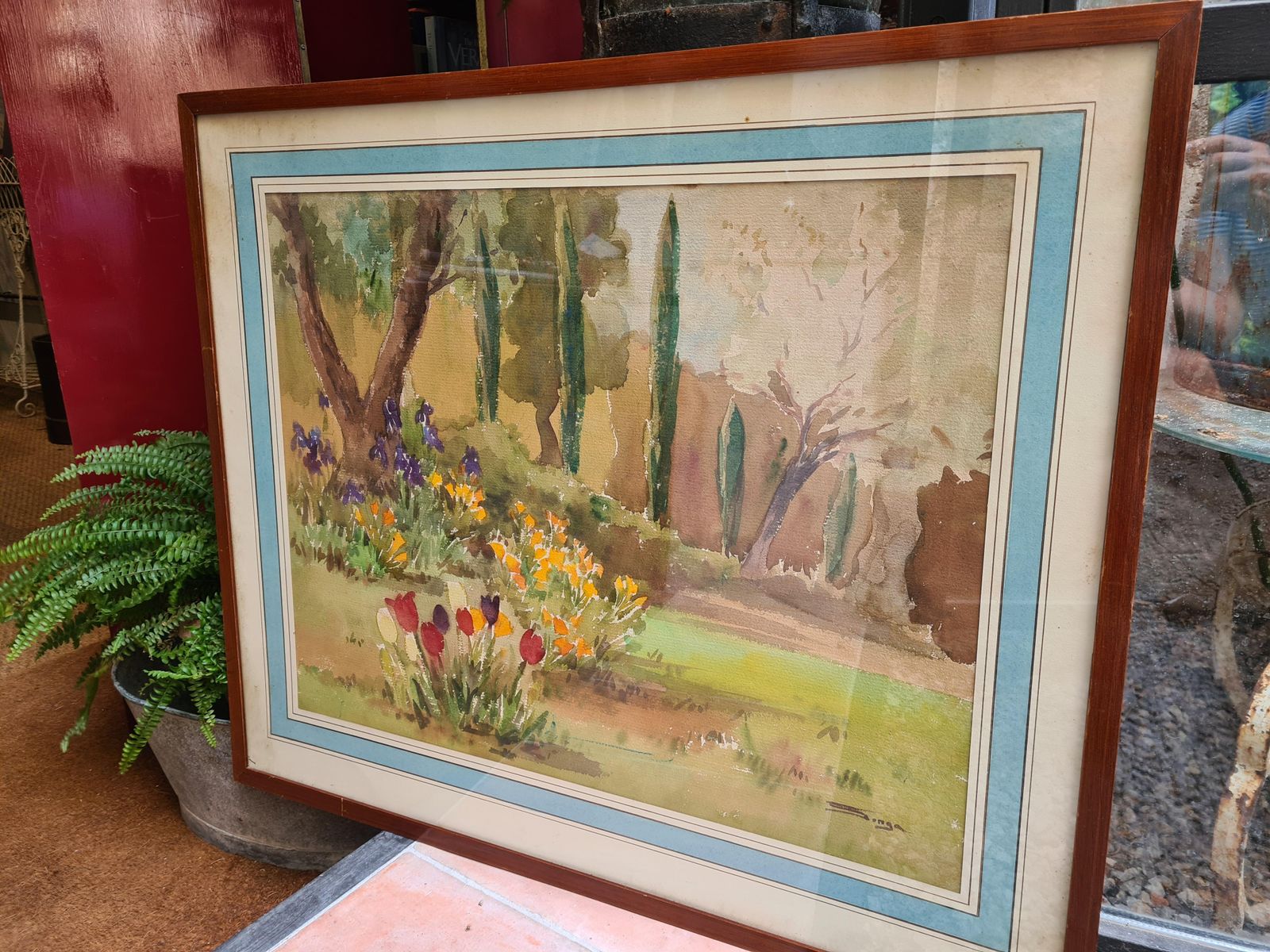 1019.0 Songapair Of Impressionist Mediterranean Garden Views. Gouache & Watercolor On Paper photo