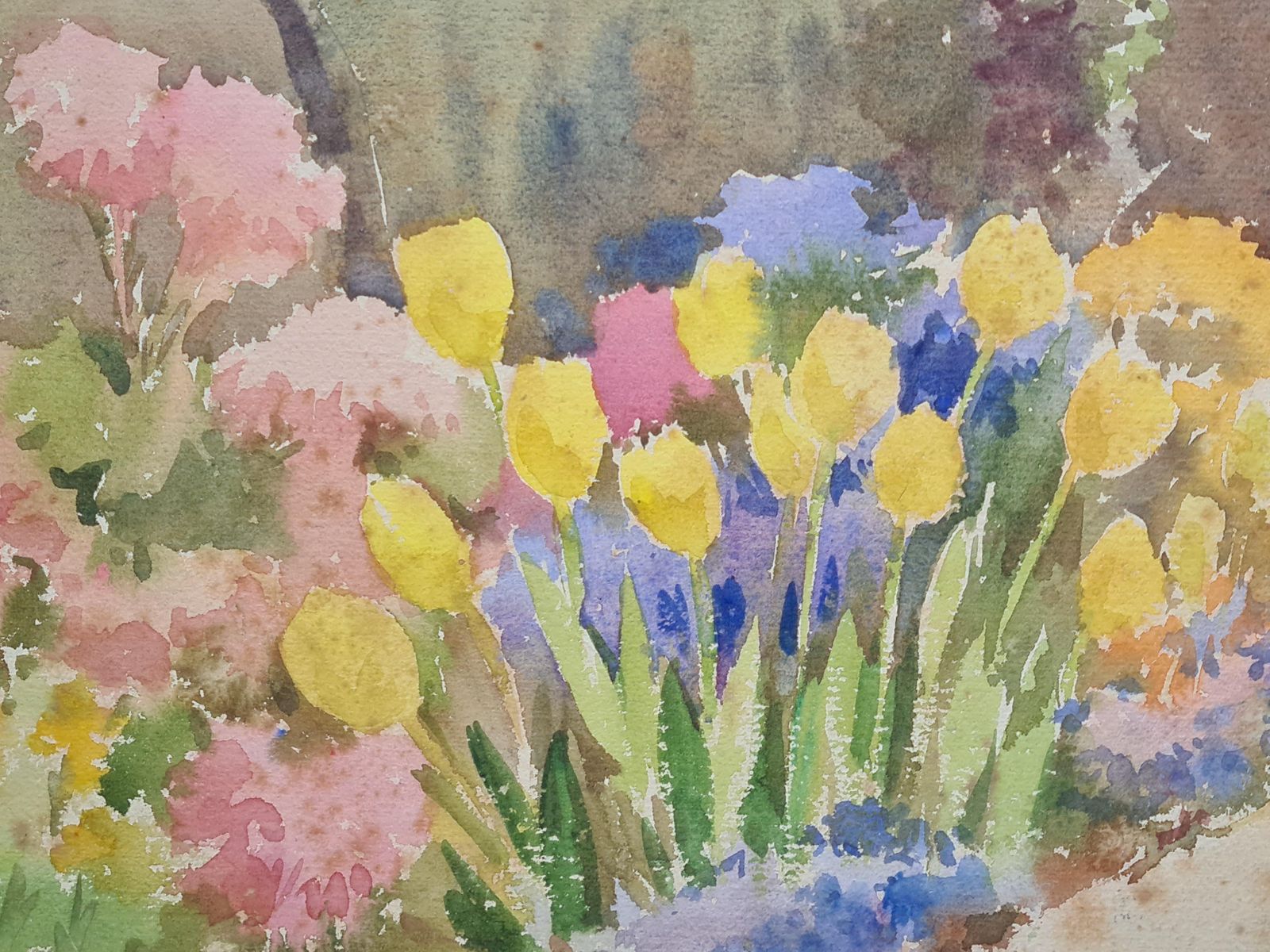 photo vintage Songapair Of Impressionist Mediterranean Garden Views. Gouache & Watercolor On Paper
