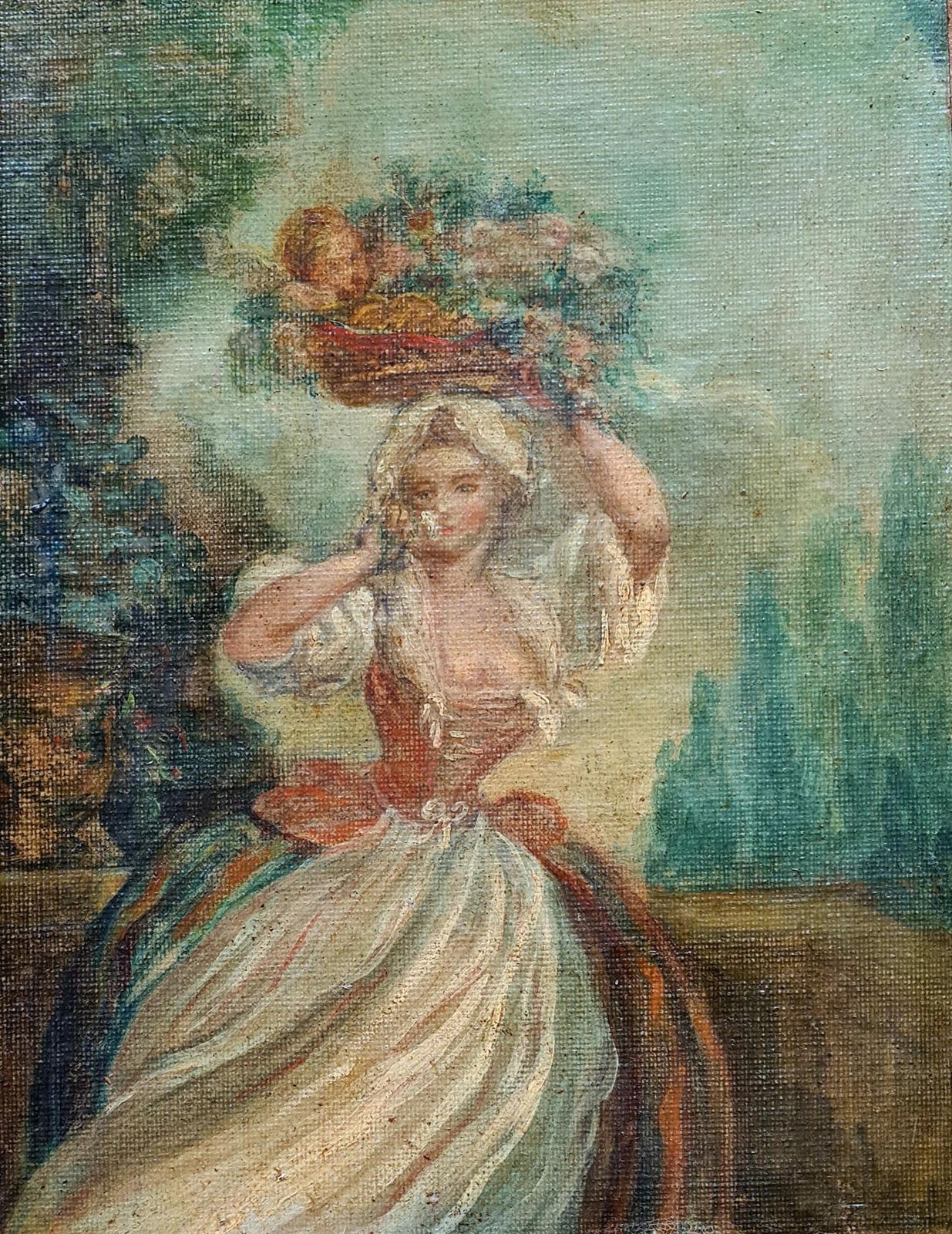 Allegory Of Love, Cupid With Beauty In Fine Dress Carrying A Basket Of Flowers photo furniture