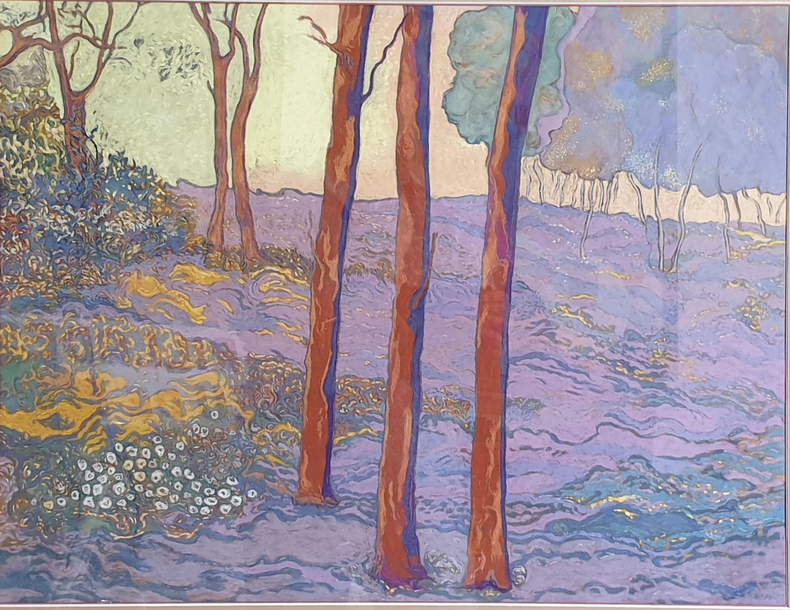 Francis Bessoncontemporary Impressionist Acrylic And Pastel. 'Forest In Lilac, Provence'.2015