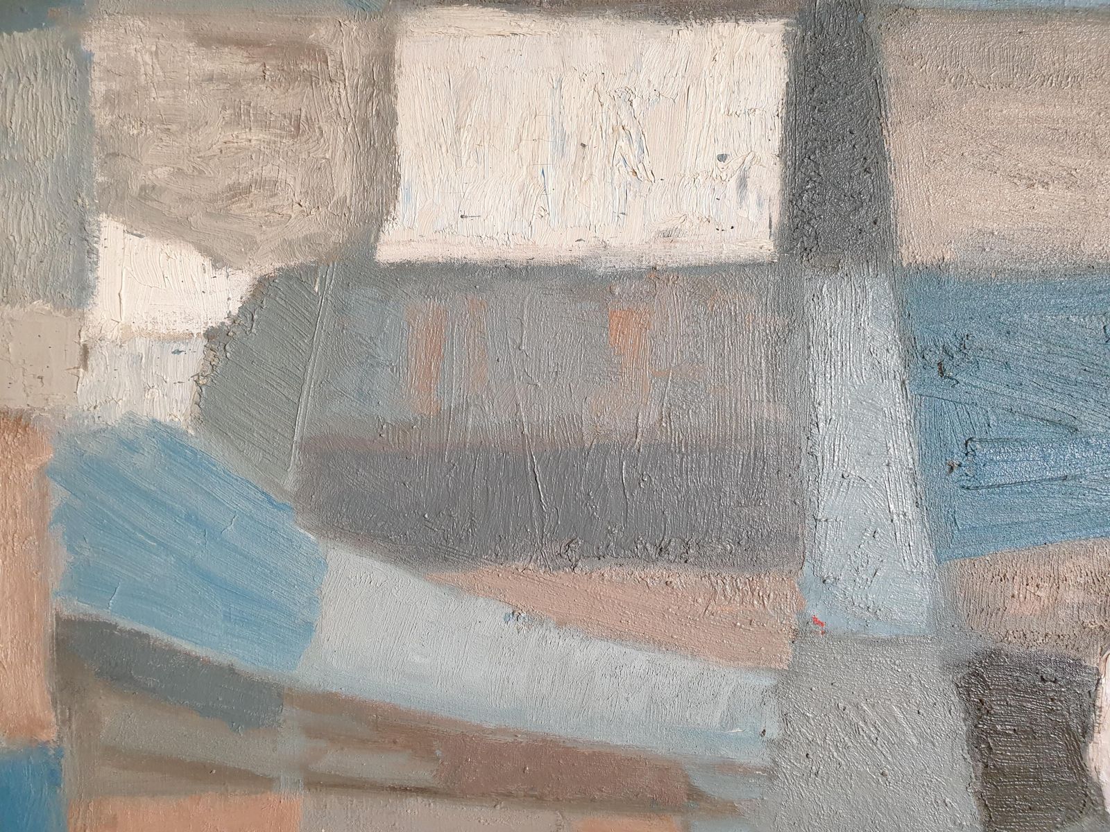 Philippe Lepatremid Century Abstract Oil On Canvas. Composition In Blue.1958 photo for sale