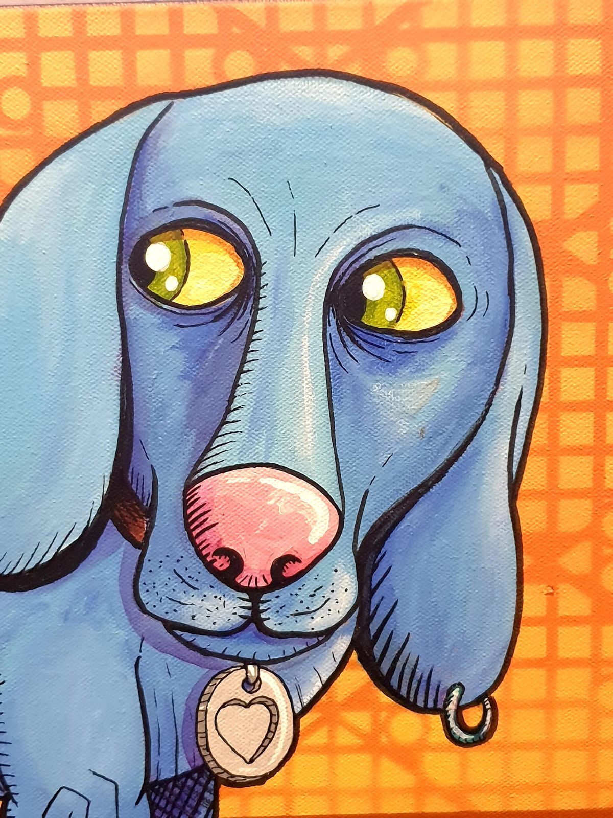 Harold Maka  Pop Art Contemporary Triptych Acrylic On Canvas. "Topy Le Chien De Lyon".2024 photo vinterior