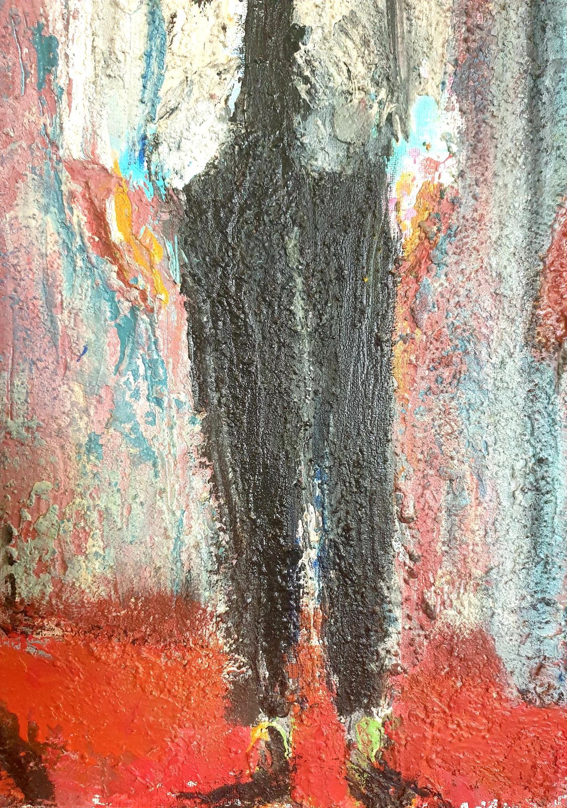 photo vinterior Large Expressionist Oil On Canvas, Apartment Interior And Cityscape. Oil.