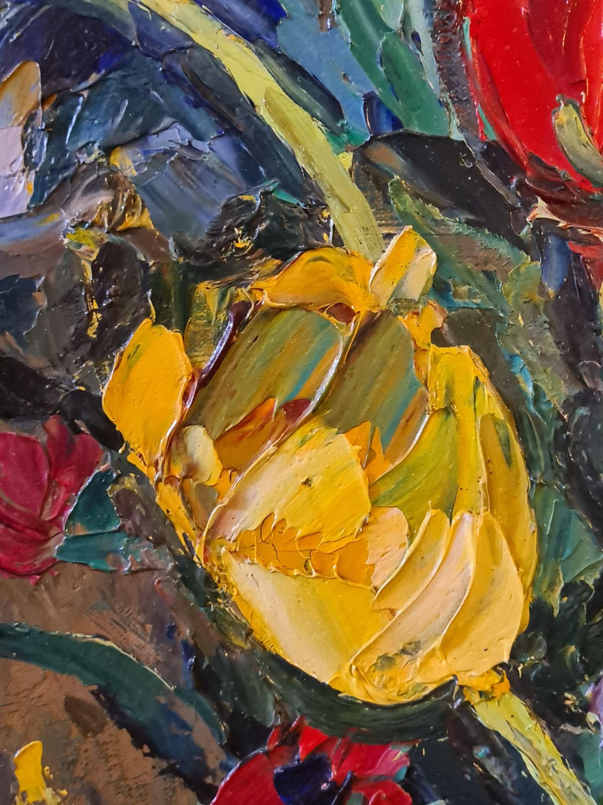 André Vagh Weinmannlarge Scale French Oil On Canvas Still Life Of Flowers, Tulips, Iris And Lillies1963 photo buy