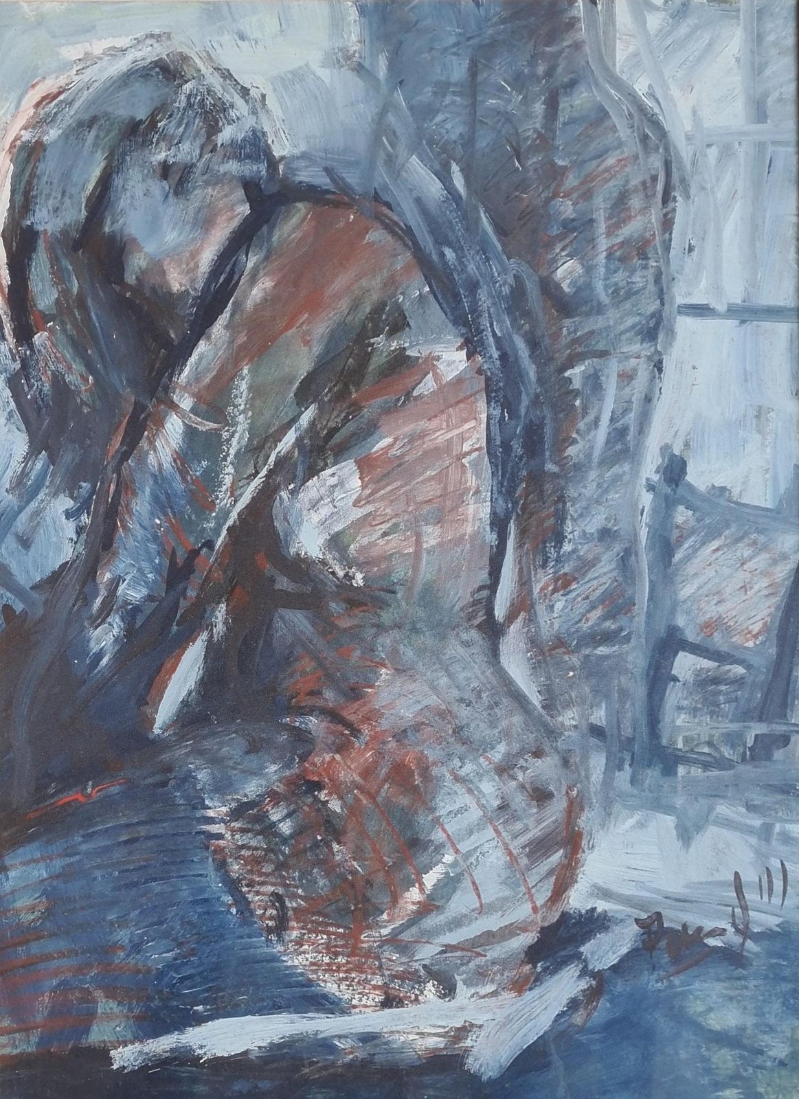 Unknown'odalisque', French Watercolour Of A Female Nude.1980s