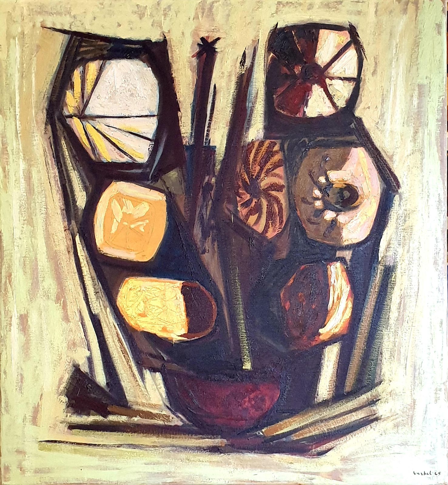 Eric Verhallarge Mid Century Abstract Expressionist Oil On Canvas, Circle Of Bernard Buffet1965