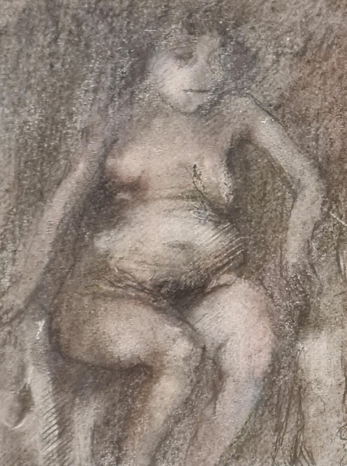 Gilbert Pastorlate 20th Century French Expressionist Crayon On Paper. 'Woman In A Chair'.1980s photo furniture