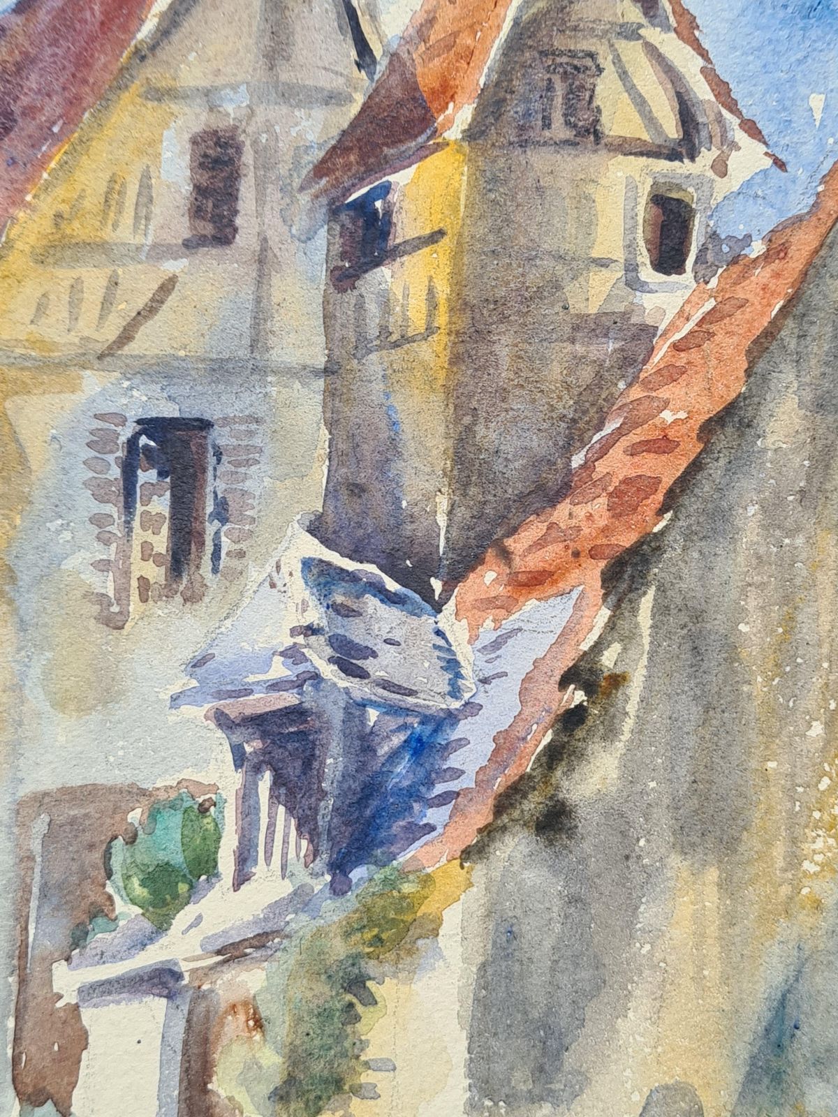 Henri Clamen1930s French Impressionist Watercolour, The Rooftops. photo for sale