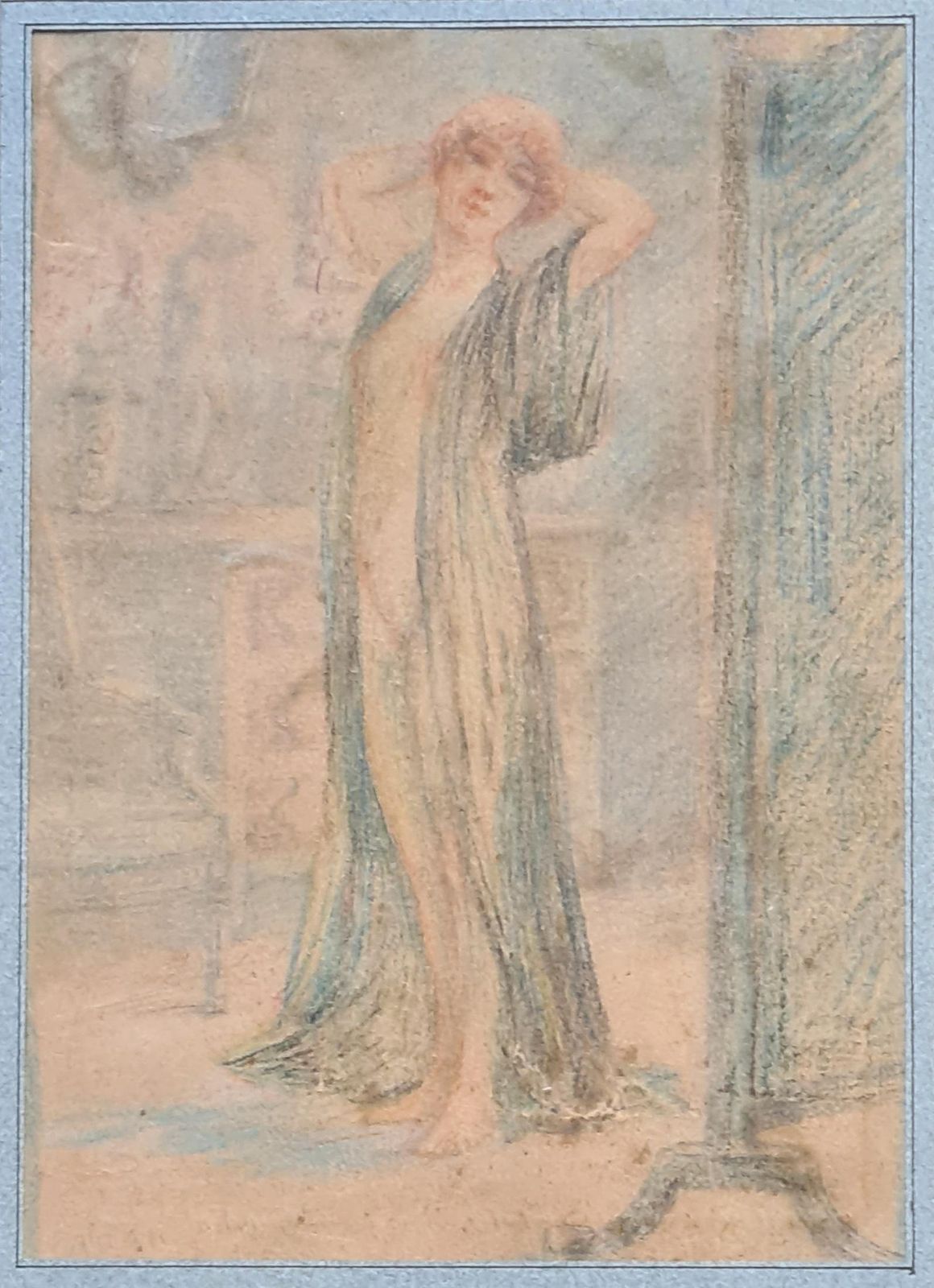 Edmond Aman Jeansymbolist Portrait Of A Woman In An Interior, 'Before The Mirror'1900s photo furniture