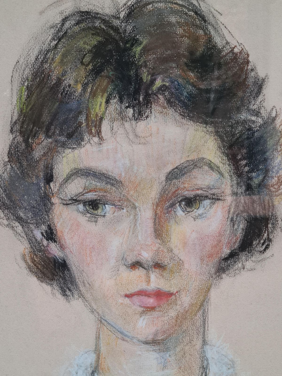 'Suzanne', Large Mid Century French Portrait Drawing By Gourdon1950s photo Art