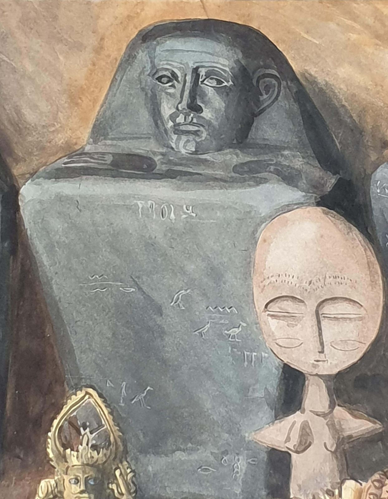 Derek Carruthers Surrealist Painting On Paper, 'Godot', Artefacts Of Civilisations Lost1985 photo buy