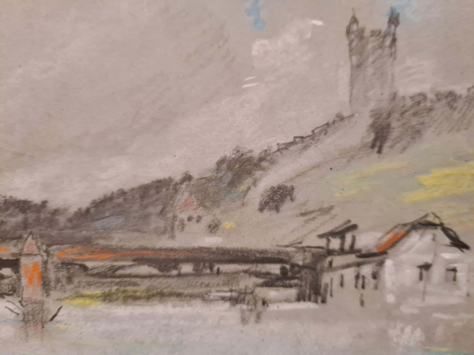 Hercules Brabazon Brabazon19th Century Pastel Of A River Scene, The Chapel Bridge, Lucerne, Switzerland.1860's photo Art