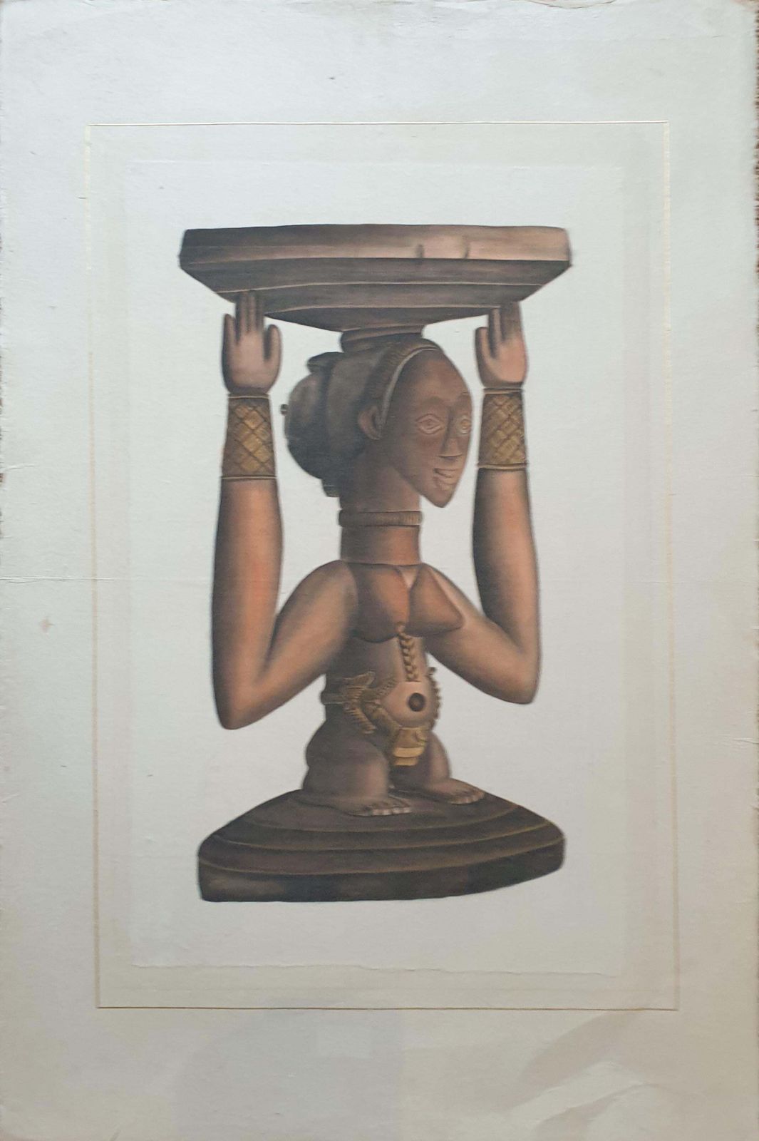 La Roche Laffittewatercolour On Handmade Paper Laid On Vélin D'arches Of An African Sculpture.