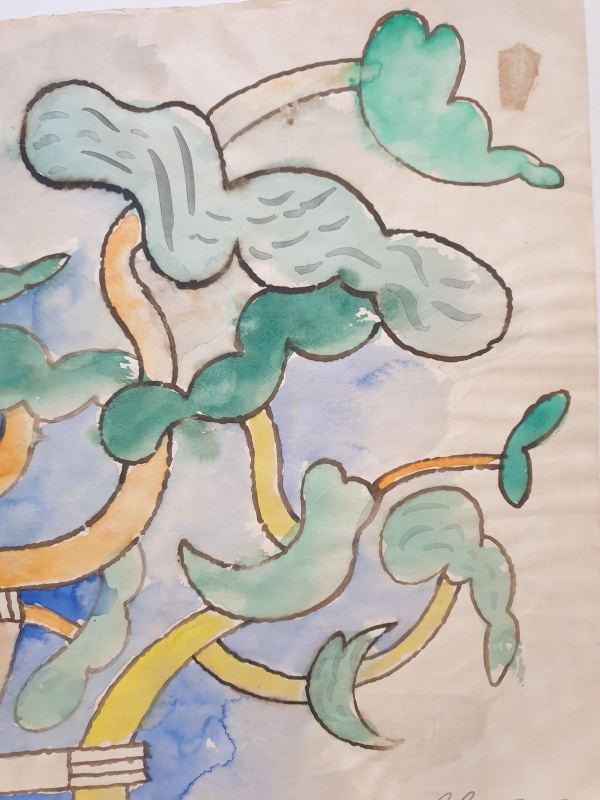 photo for sale Jean Clerté 'Mother Nature', Lyrical Surrealist Abstract Watercolour On Paper.1978