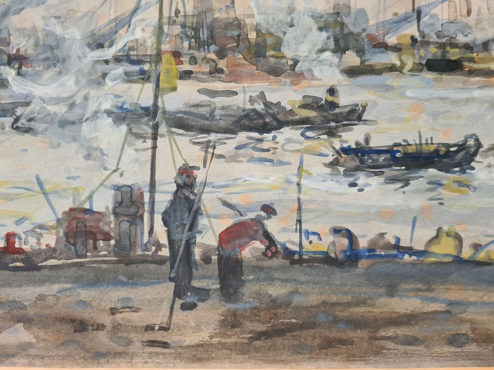 Johan Hendrik Van Mastenbroek Impressionist View Of The Leuvehaven In The Port Of Rotterdam, Dutch Watercolour 1920s photo for sale
