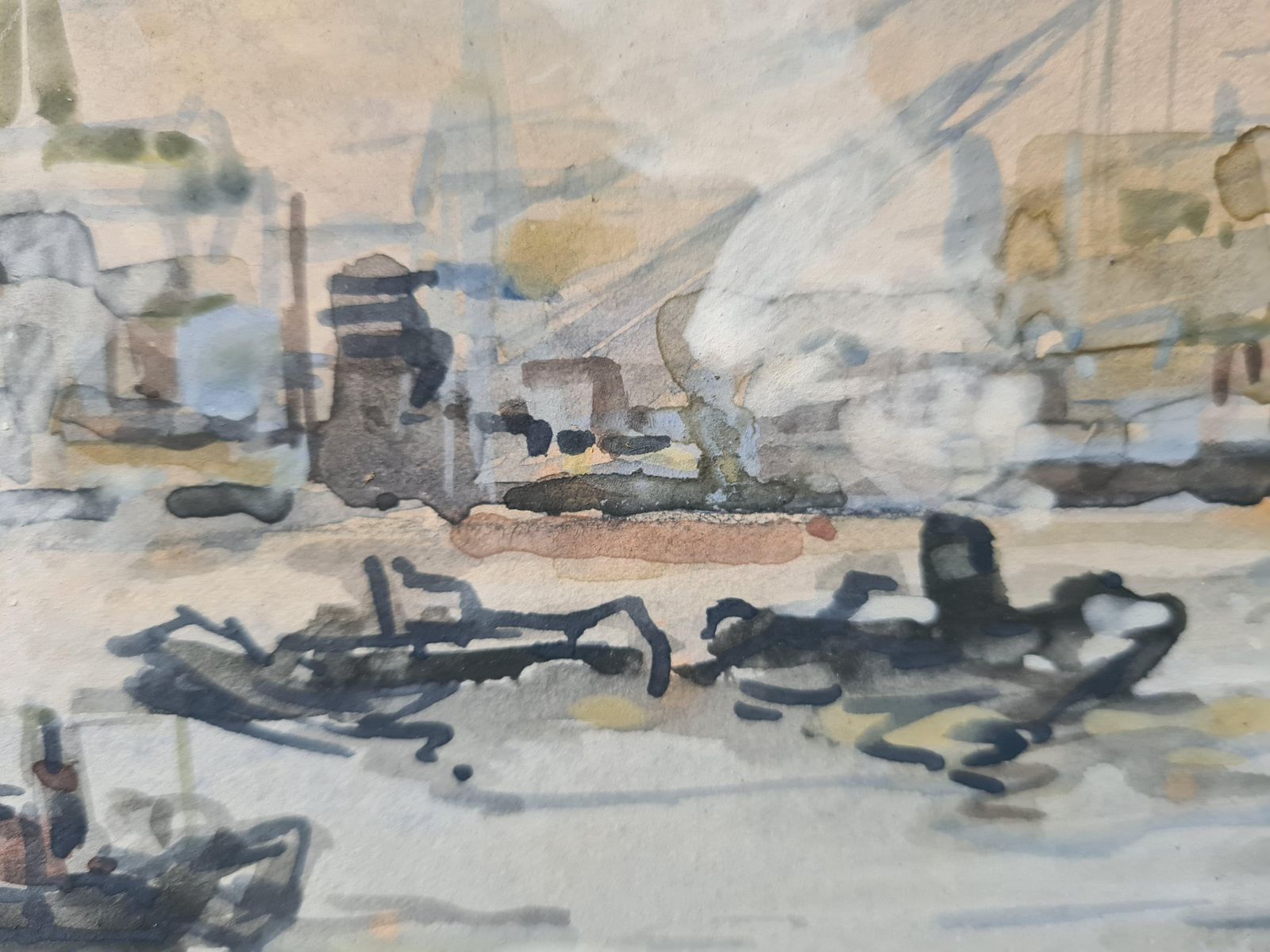 Johan Hendrik Van Mastenbroek Impressionist View Of The Leuvehaven In The Port Of Rotterdam, Dutch Watercolour 1920s photo vintage
